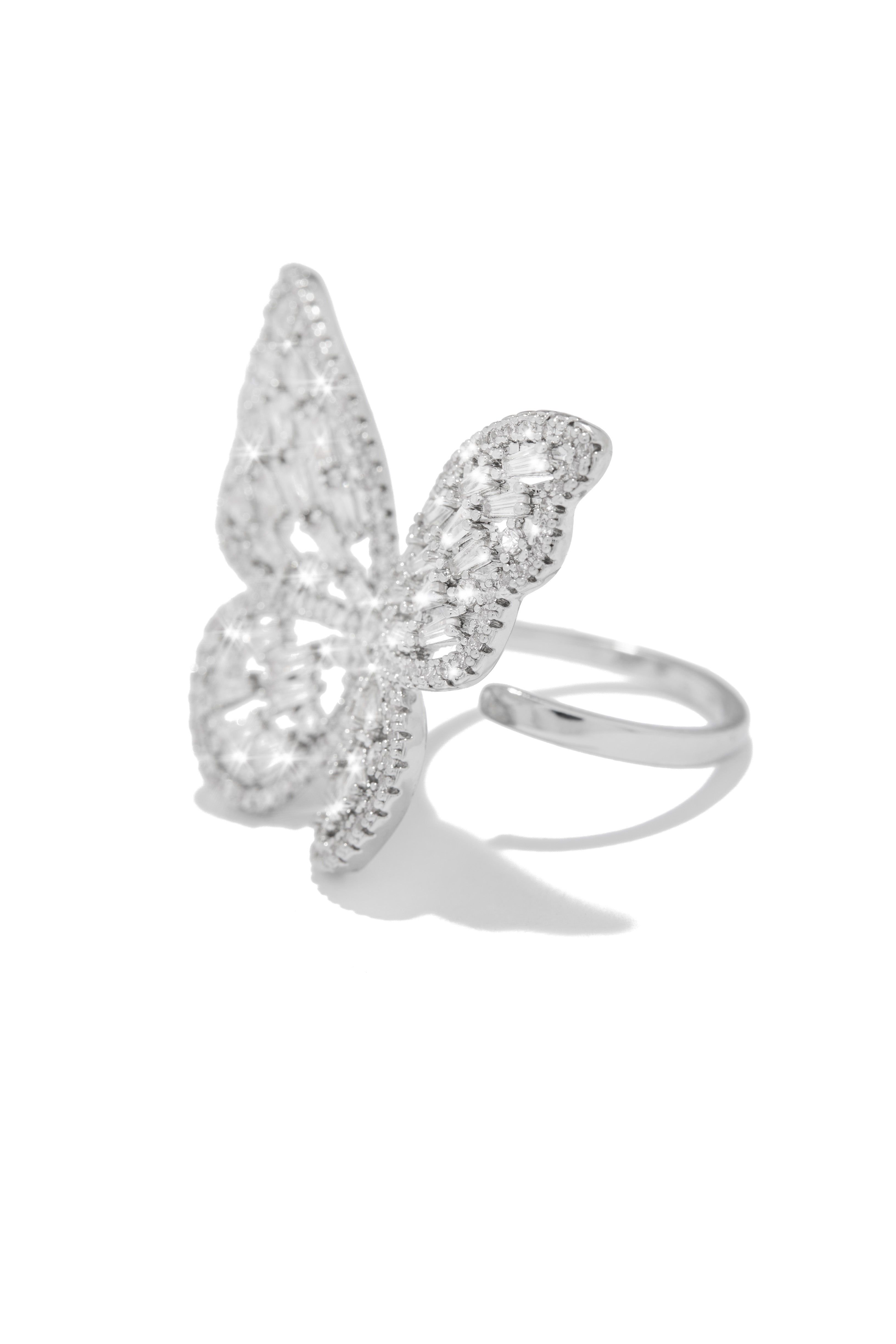My Baby Cubic Zirconia Embellished Butterfly Ring - Silver sold by Miss Lola