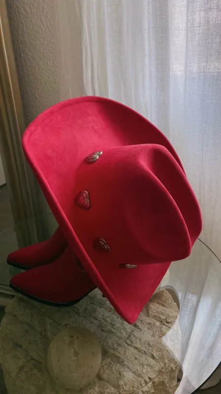 Heartbreaker Heart Pendants Cowgirl Hat - Red sold by Miss Lola