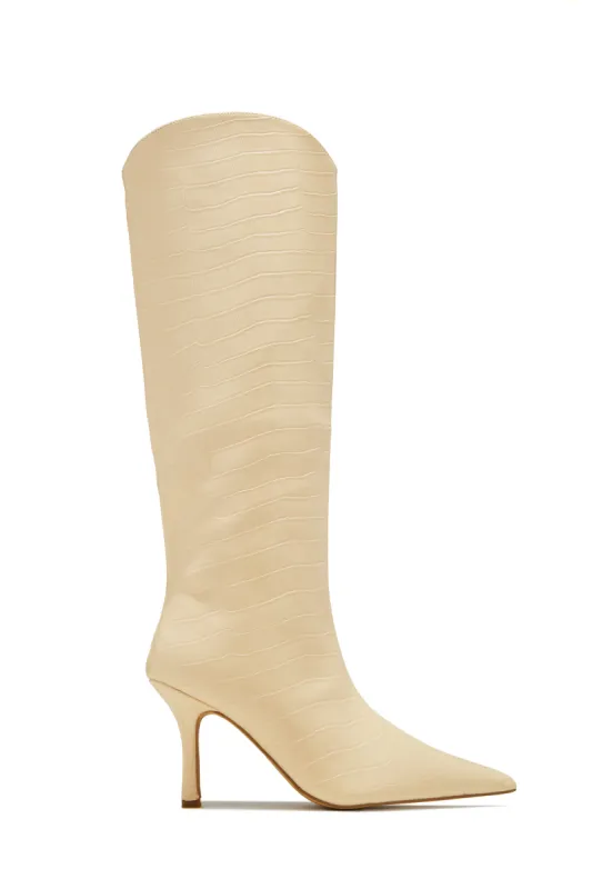 Shyla Knee High Boots - Ivory sold by Miss Lola