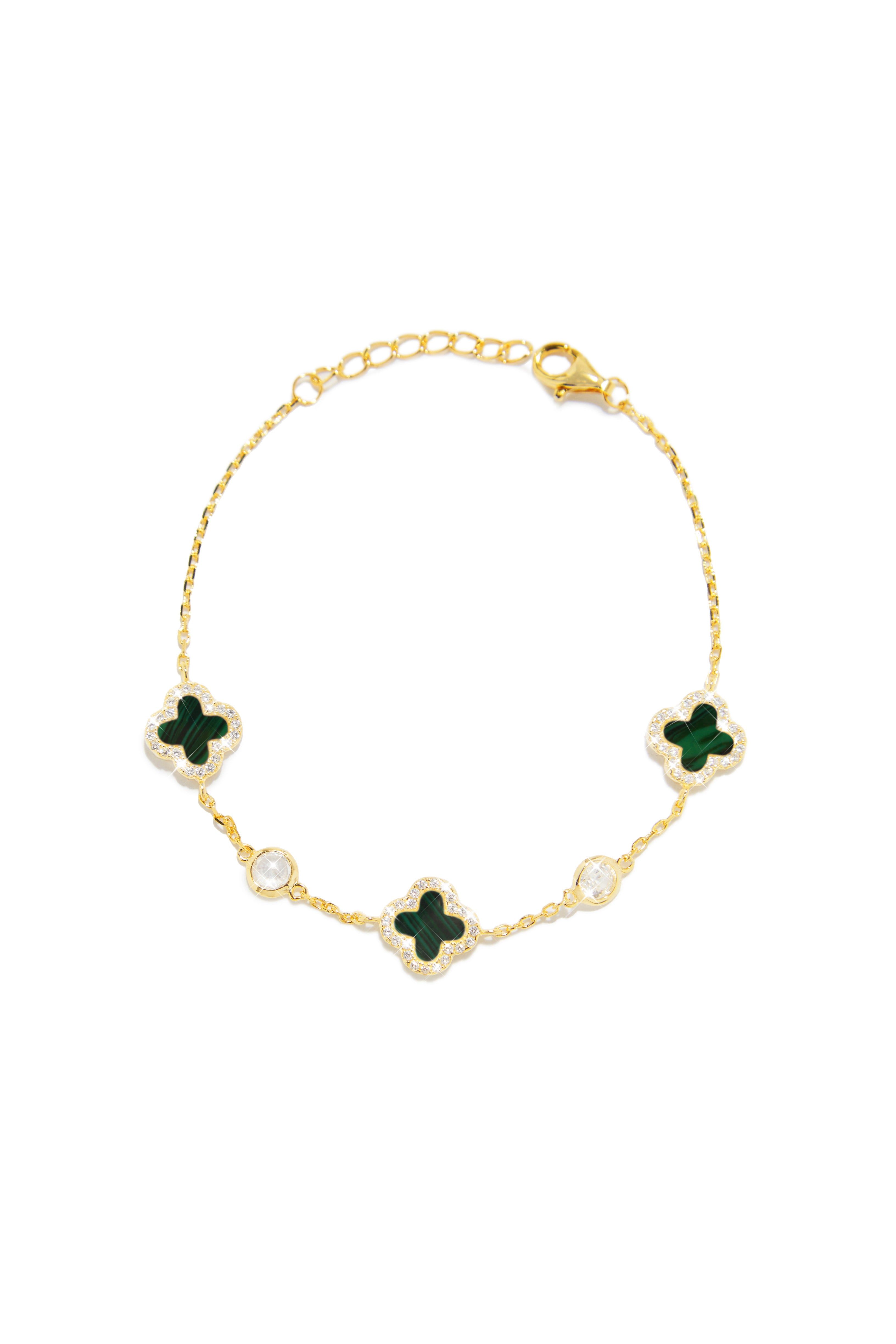 Golden Paradise Sterling Silver Clover Bracelet - Green sold by Miss Lola
