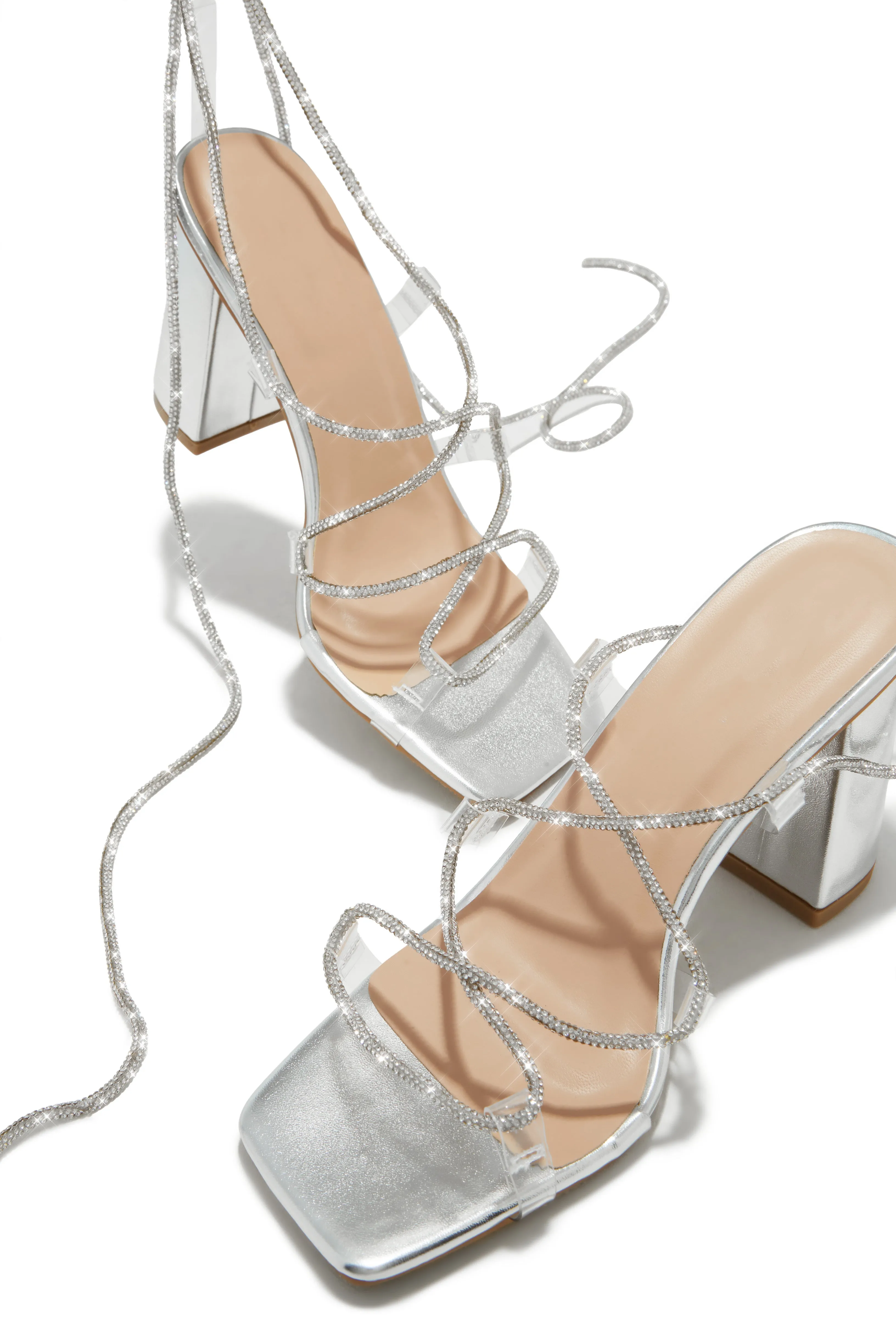 Rosalyn Embellished Lace Up Block Heels - Silver sold by Miss Lola product image thumbnail 4