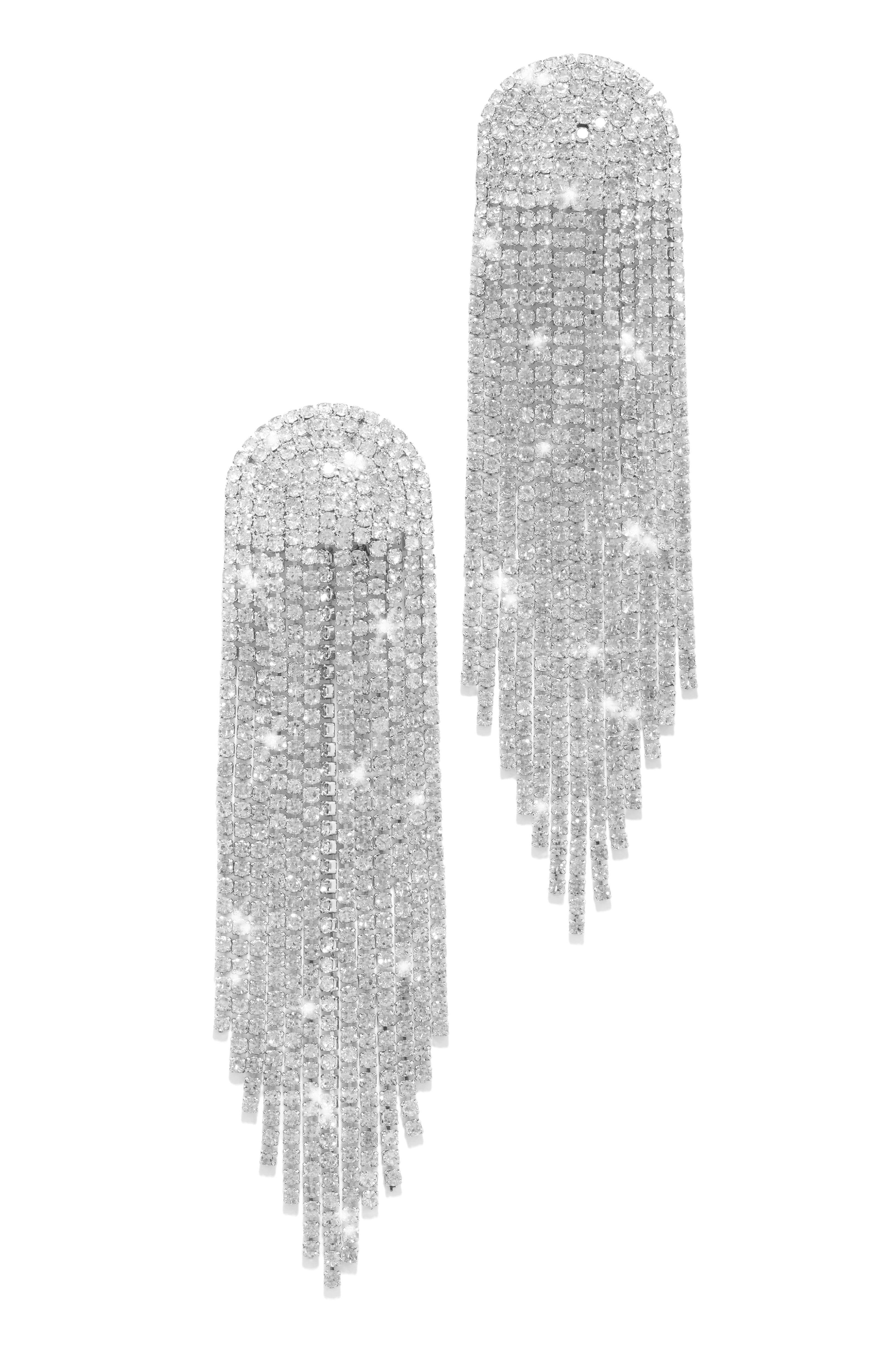 Elania Embellished Fringe Earring - Silver sold by Miss Lola