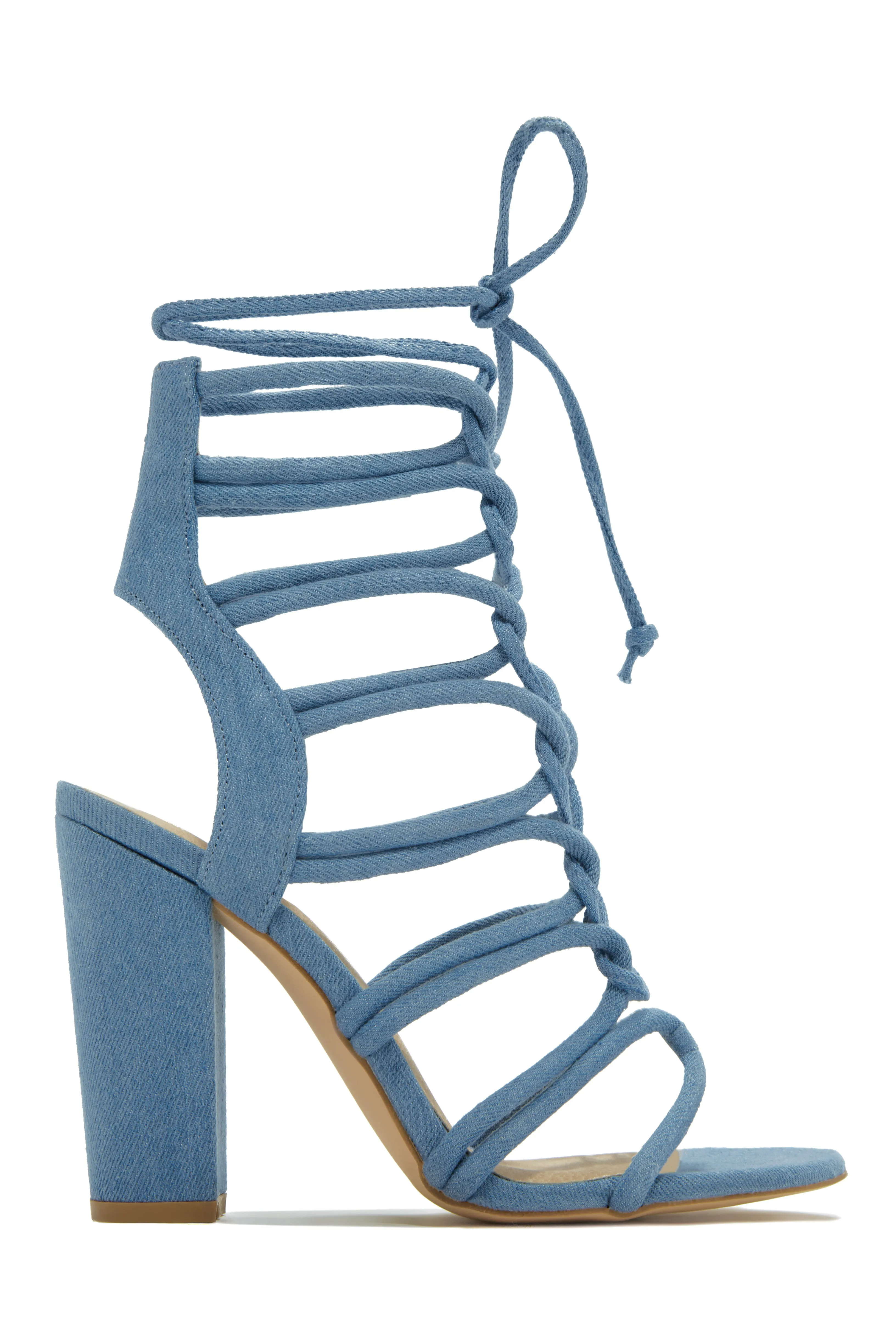 Miami Vibes Lace Up Block High Heels - Denim sold by Miss Lola product image thumbnail 3