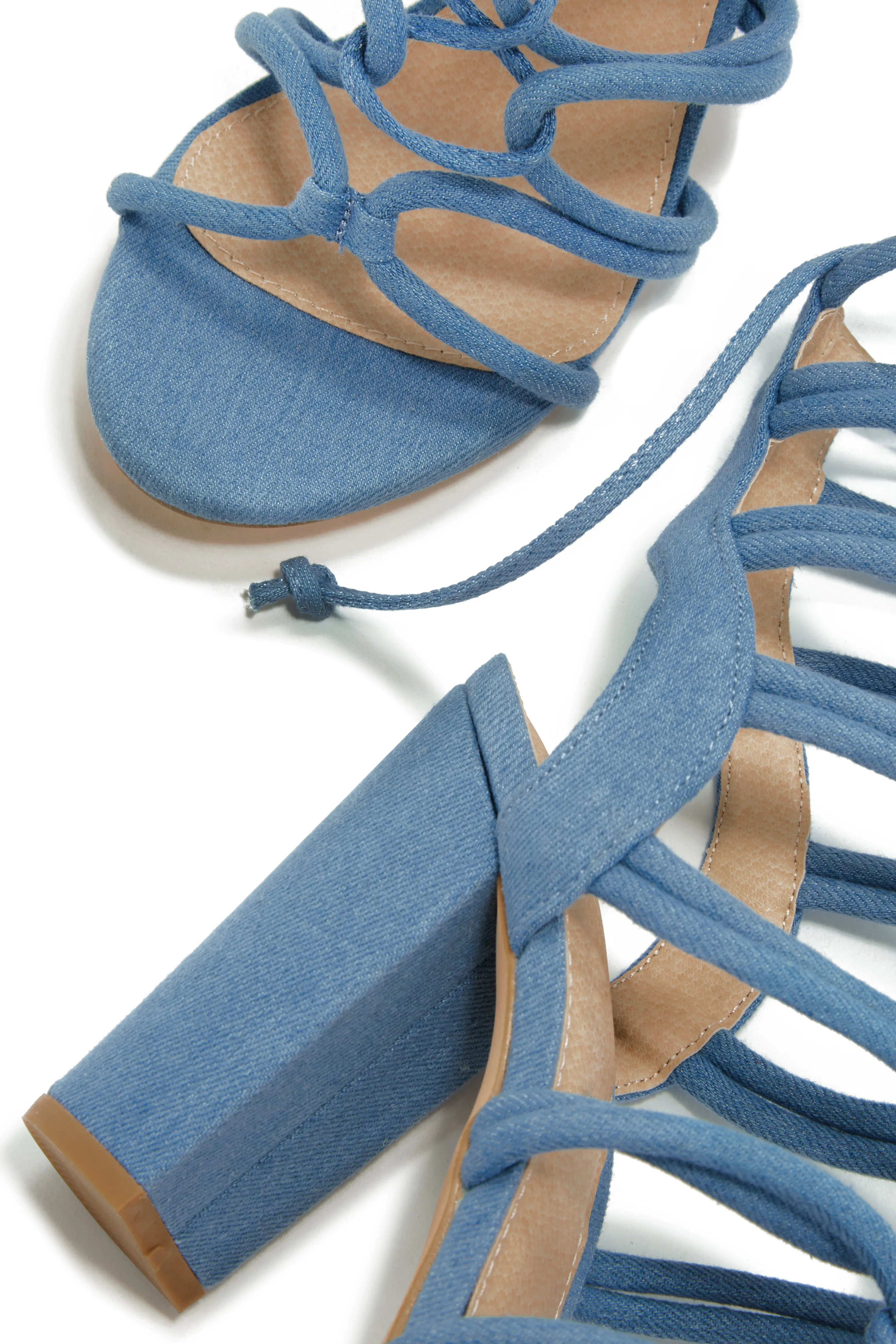 Miami Vibes Lace Up Block High Heels - Denim sold by Miss Lola product image thumbnail 4