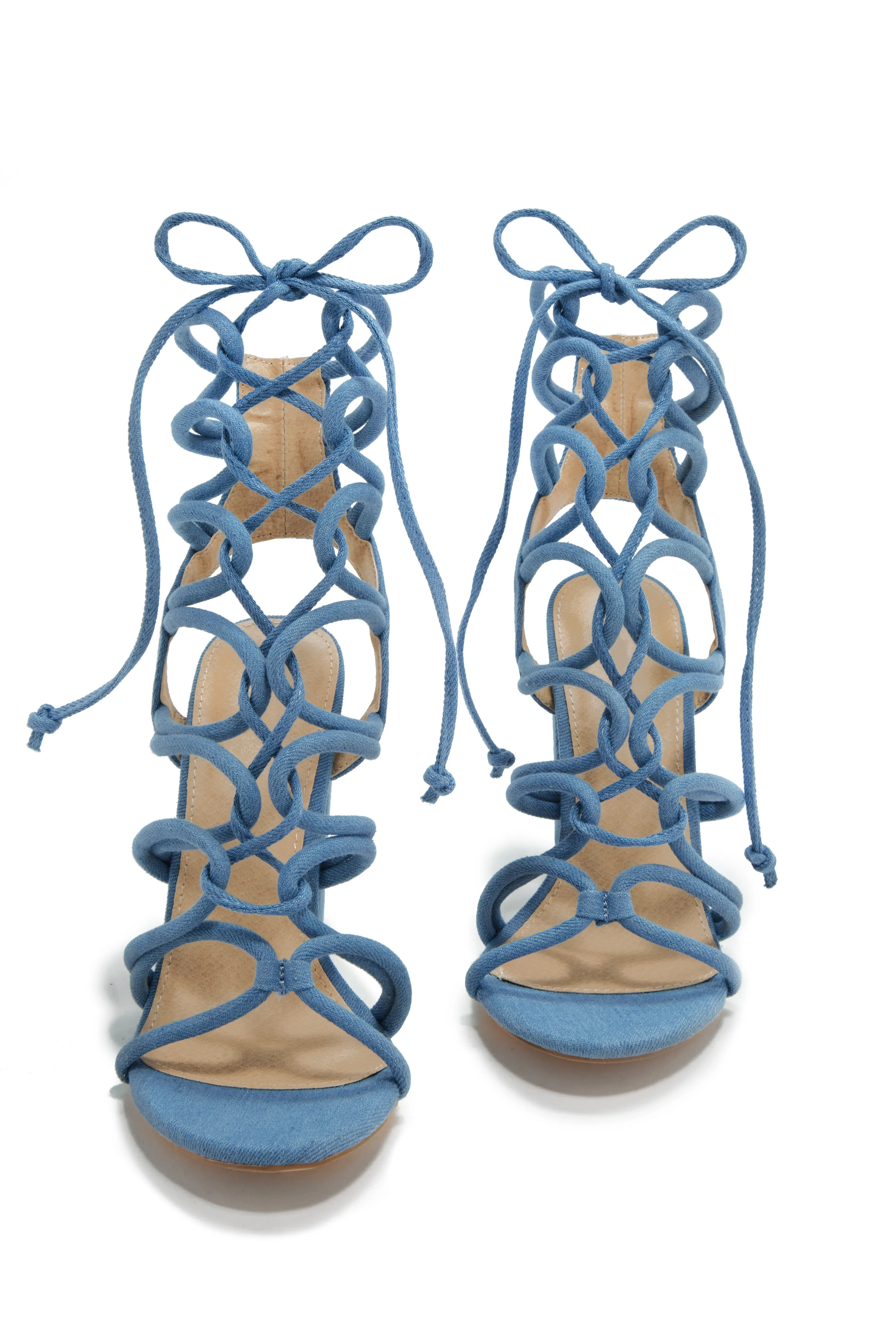 Miami Vibes Lace Up Block High Heels - Denim sold by Miss Lola product image thumbnail 2