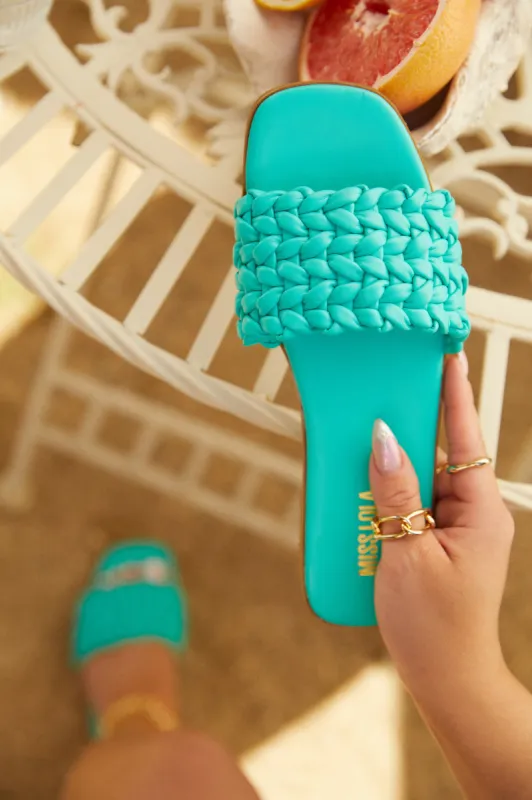 Tulum Sun Slip On Sandals - Teal sold by Miss Lola