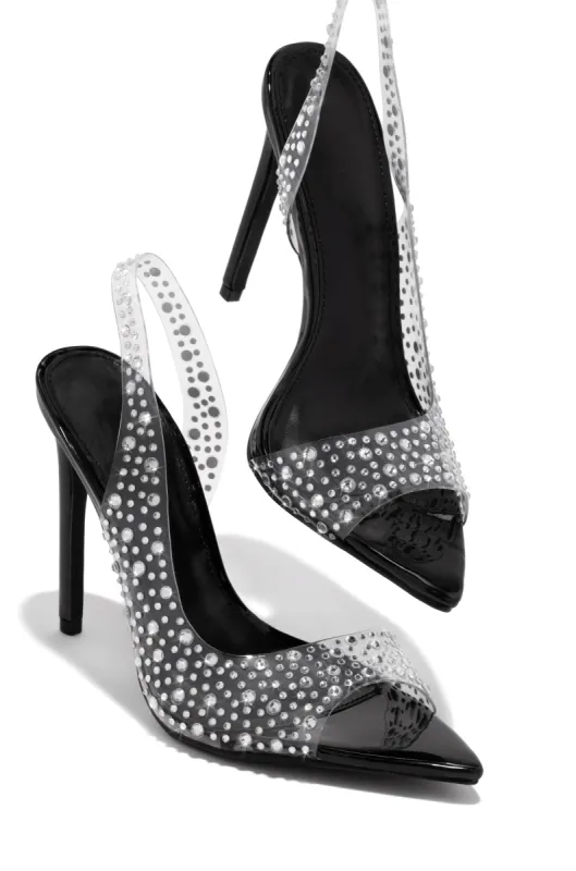 Analezi Embellished Peep Toe Heels - Black sold by Miss Lola
