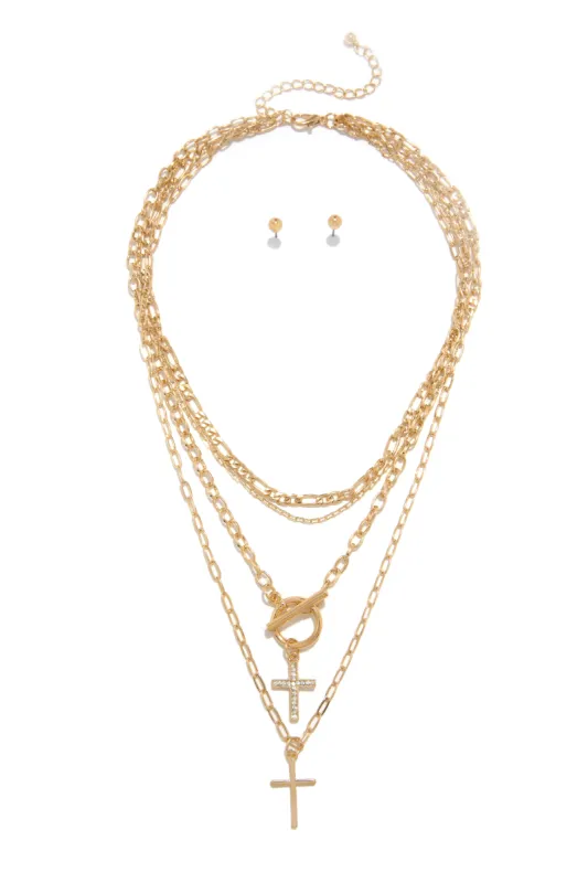Glory Embellished Cross Necklace Set - Gold sold by Miss Lola