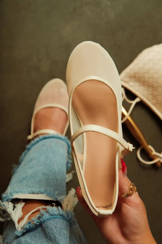 Amila Mesh Flats - Ivory sold by Miss Lola