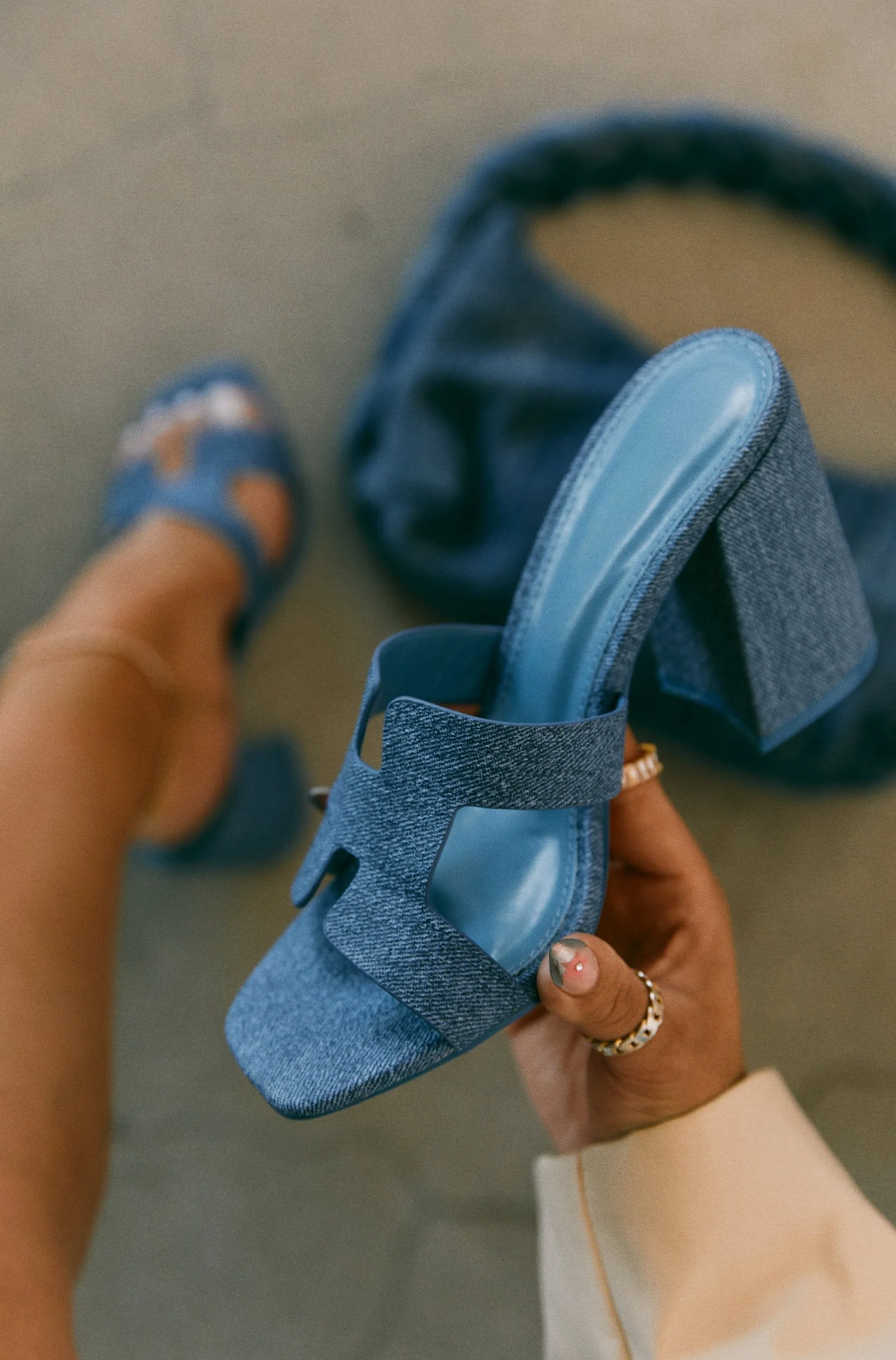 Bianka Block Mid Heels - Denim sold by Miss Lola