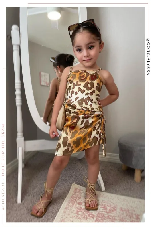 Mini Alessandra KIDS RUCHED SLIP DRESS - Cheetah sold by Miss Lola