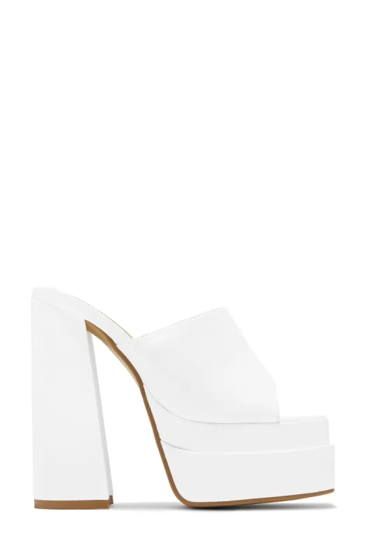 Peyton Platform Block Heel Mules - White sold by Miss Lola
