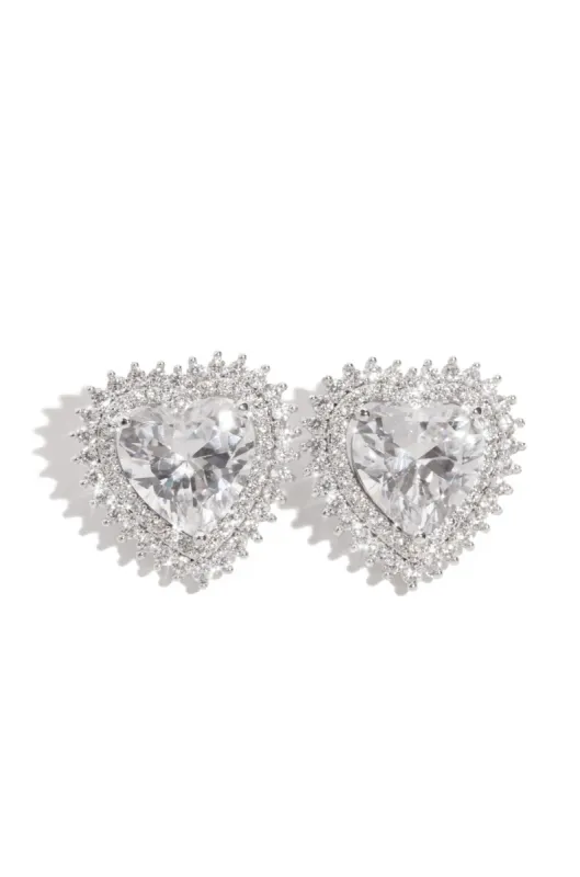 Passion Heart Embellished Stud Earring - Silver sold by Miss Lola