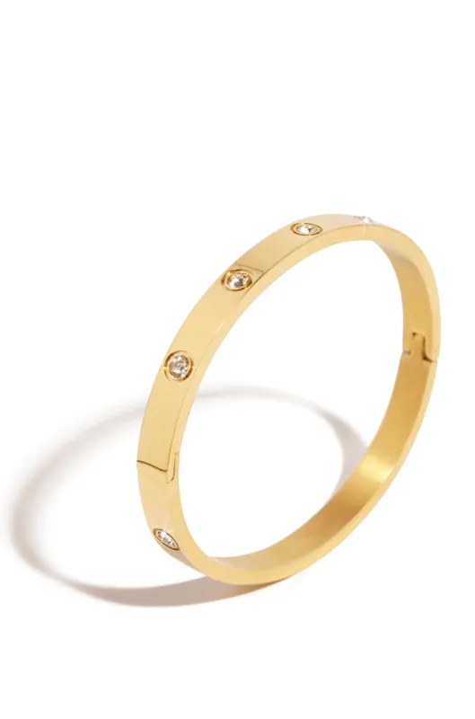 Jackie Gold Plated Stainless Steel CZ Bangle - Gold sold by Miss Lola