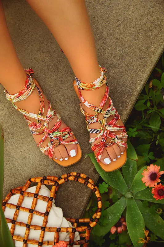 Bora Bora Lace Up Sandals - Print sold by Miss Lola