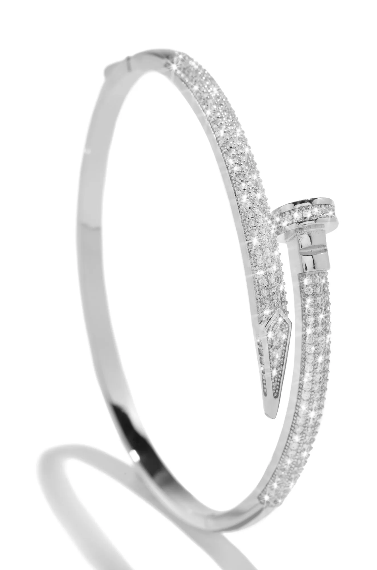 Dream Girl Rhodium Plated CZ Nail Bangle - Silver sold by Miss Lola product image thumbnail 2