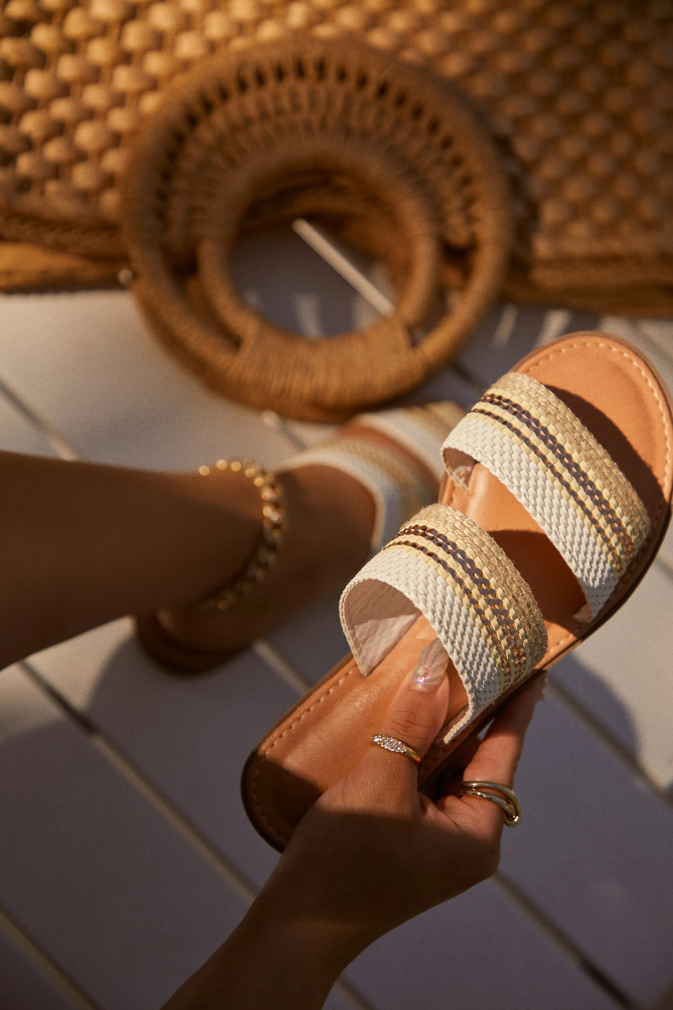 Weekend Island Flat Slip On Sandals - White sold by Miss Lola