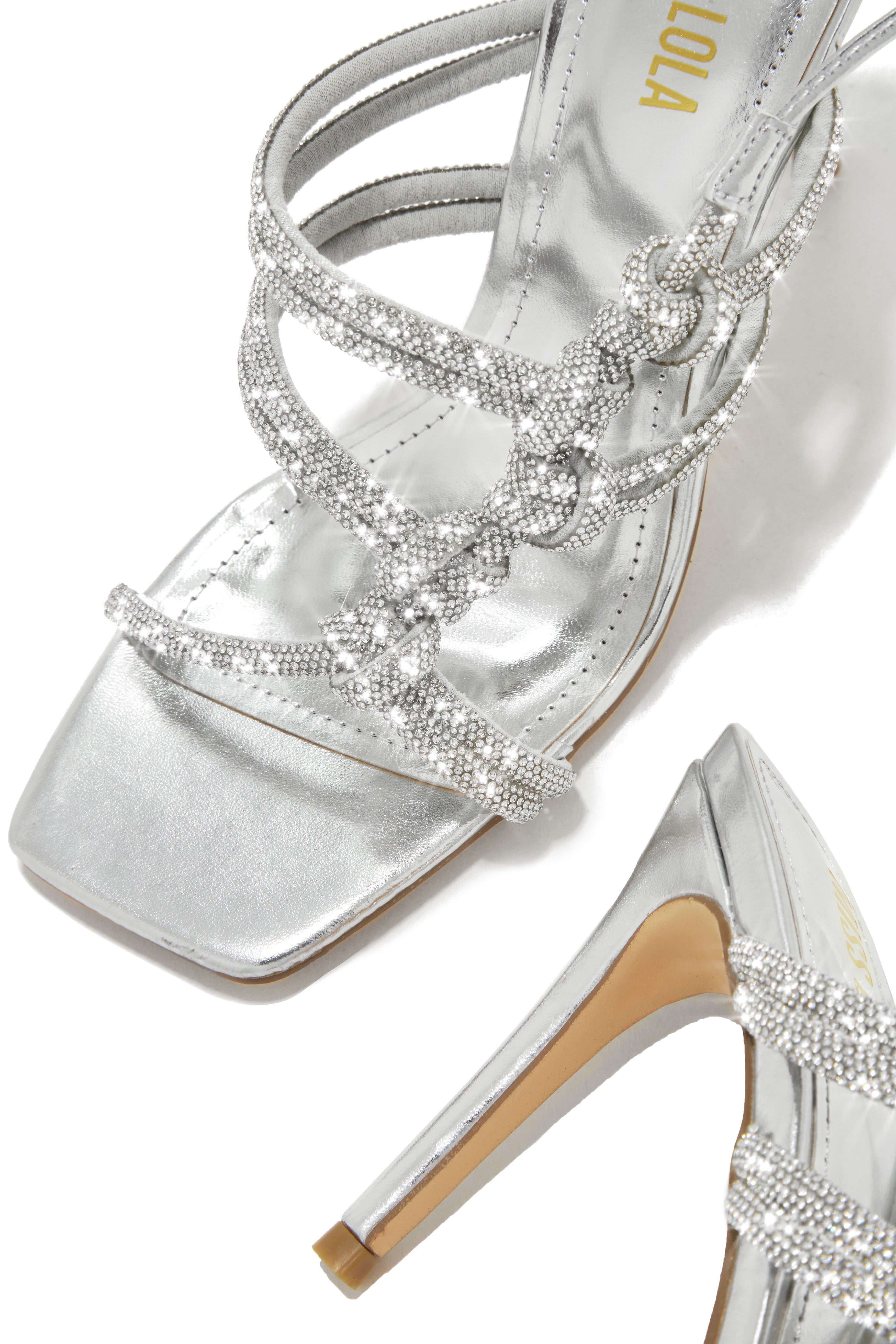 Party Girl Era Embellished Lace Up Heels - Silver sold by Miss Lola product image thumbnail 3