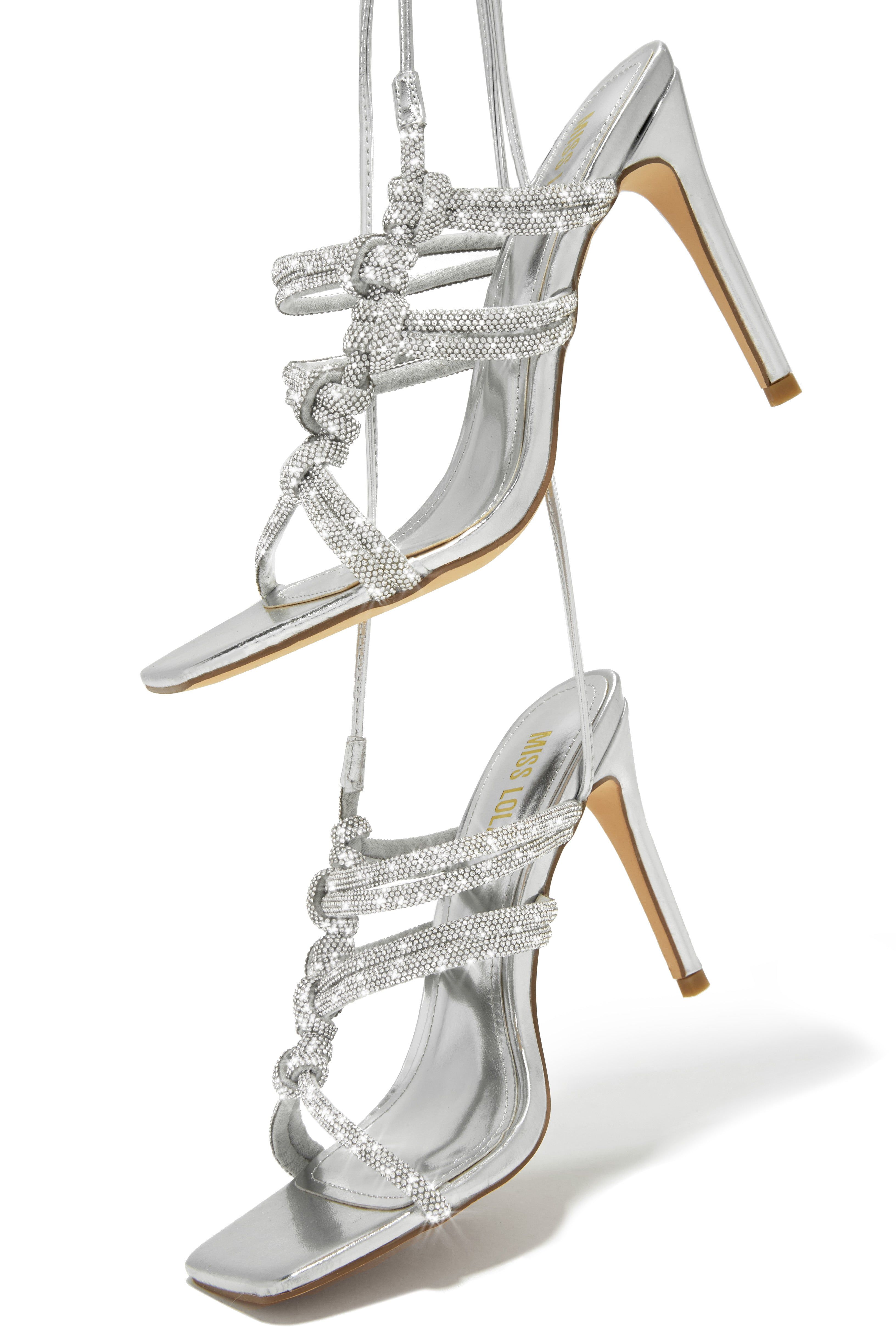 Party Girl Era Embellished Lace Up Heels - Silver sold by Miss Lola product image thumbnail 5