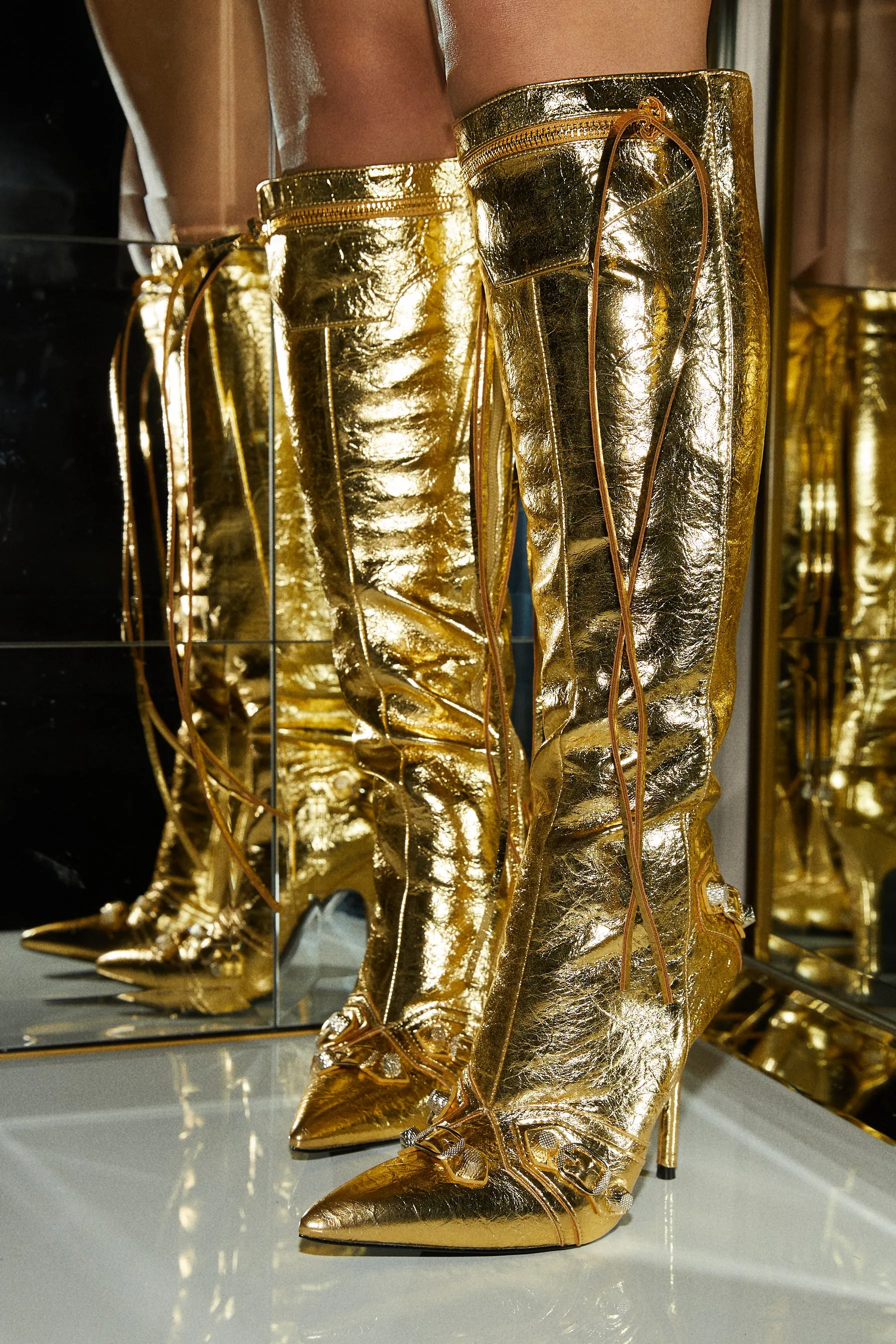 Adison Knee High Boots - Gold sold by Miss Lola