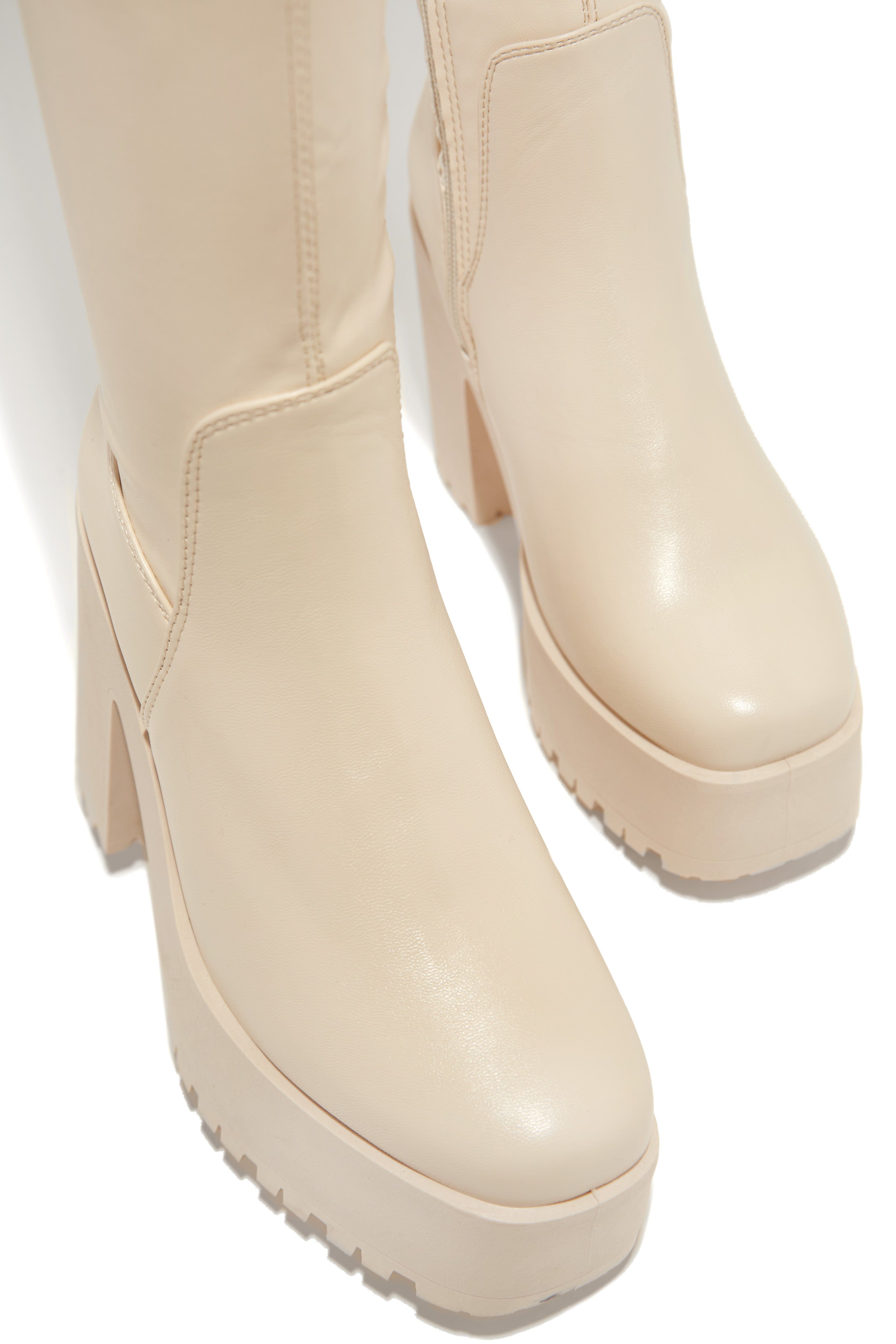 Kari Over The Knee Platform Block Heel Boots - Bone sold by Miss Lola product image thumbnail 5