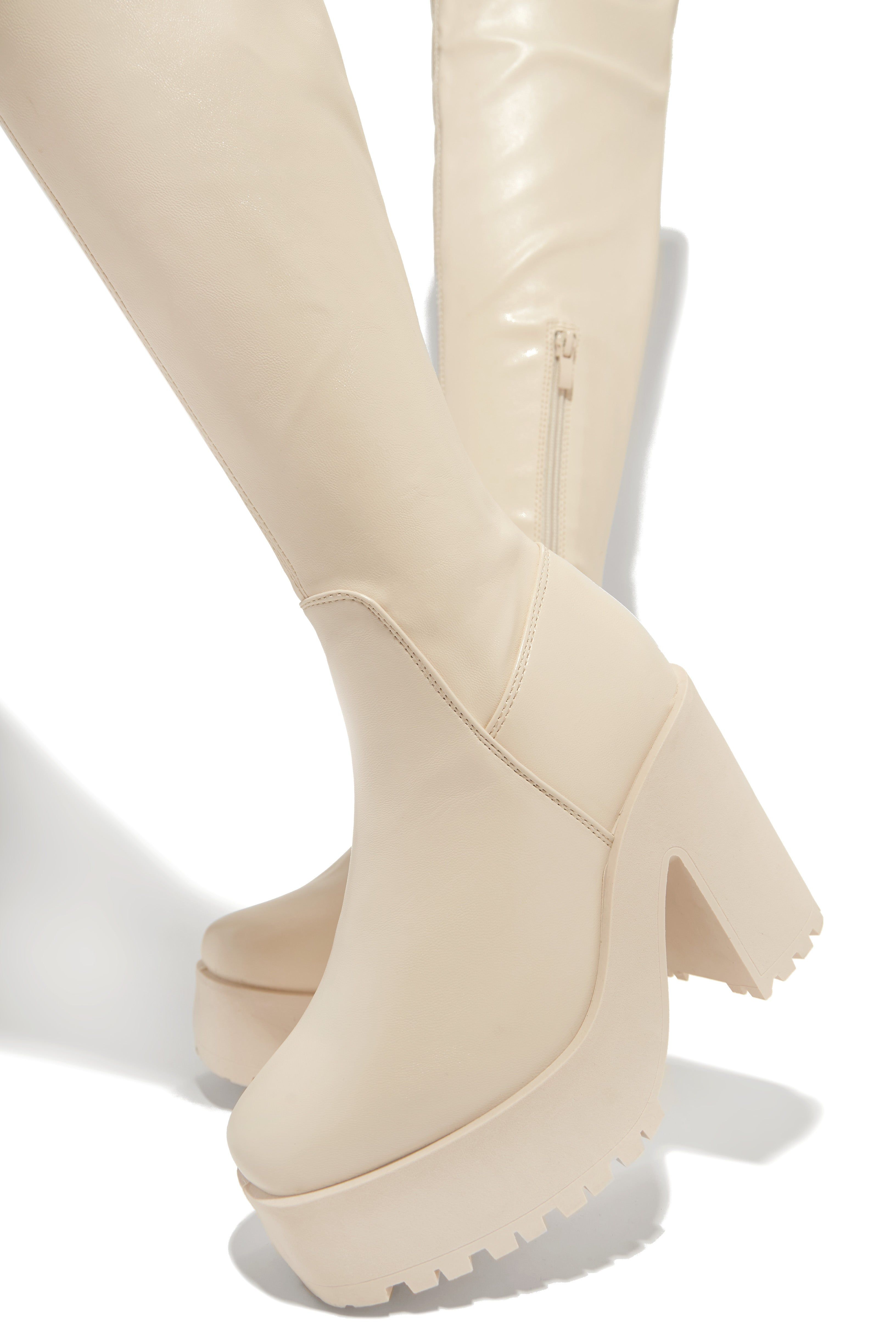 Kari Over The Knee Platform Block Heel Boots - Bone sold by Miss Lola product image thumbnail 4