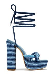 Jadyn Platform Lace Up Block Heels - Blue sold by Miss Lola