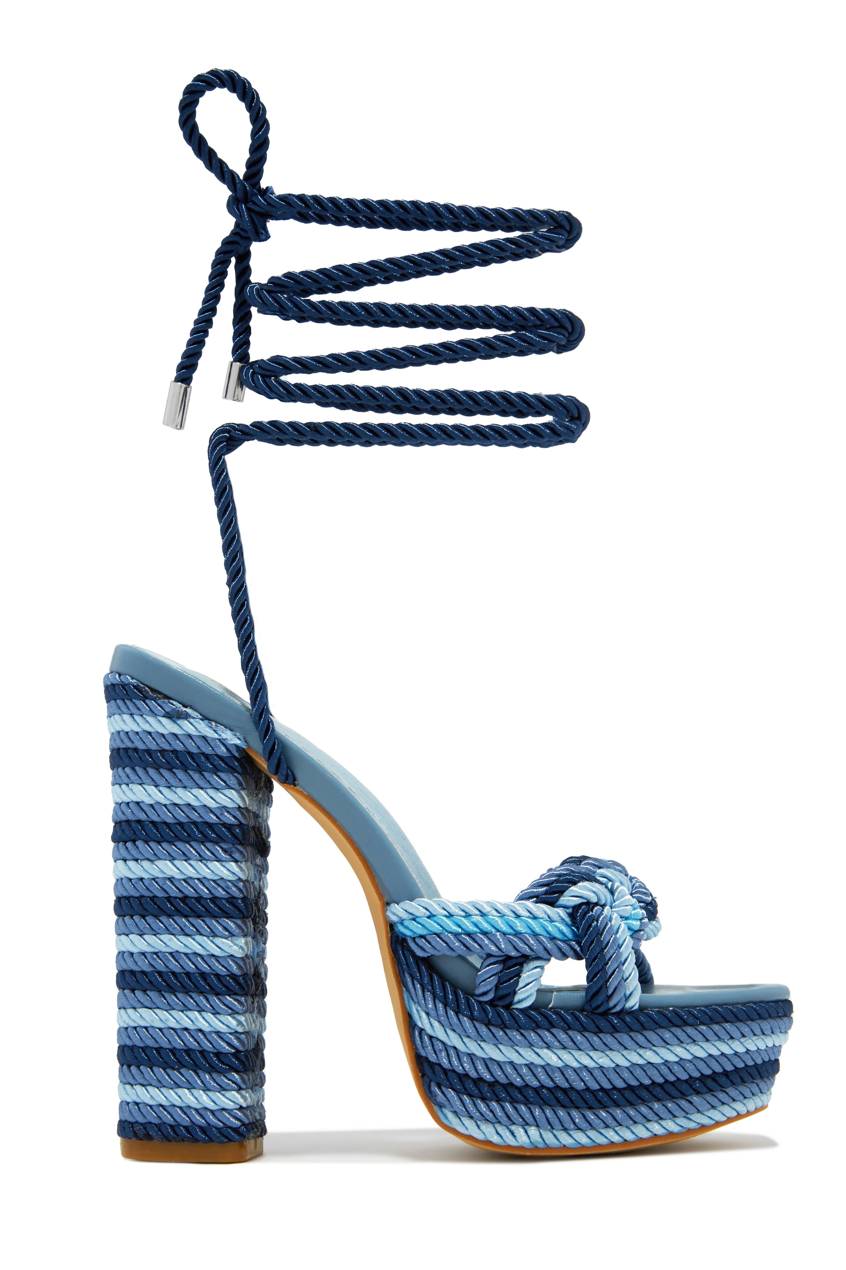 Jadyn Platform Lace Up Block Heels - Blue sold by Miss Lola product image thumbnail 2