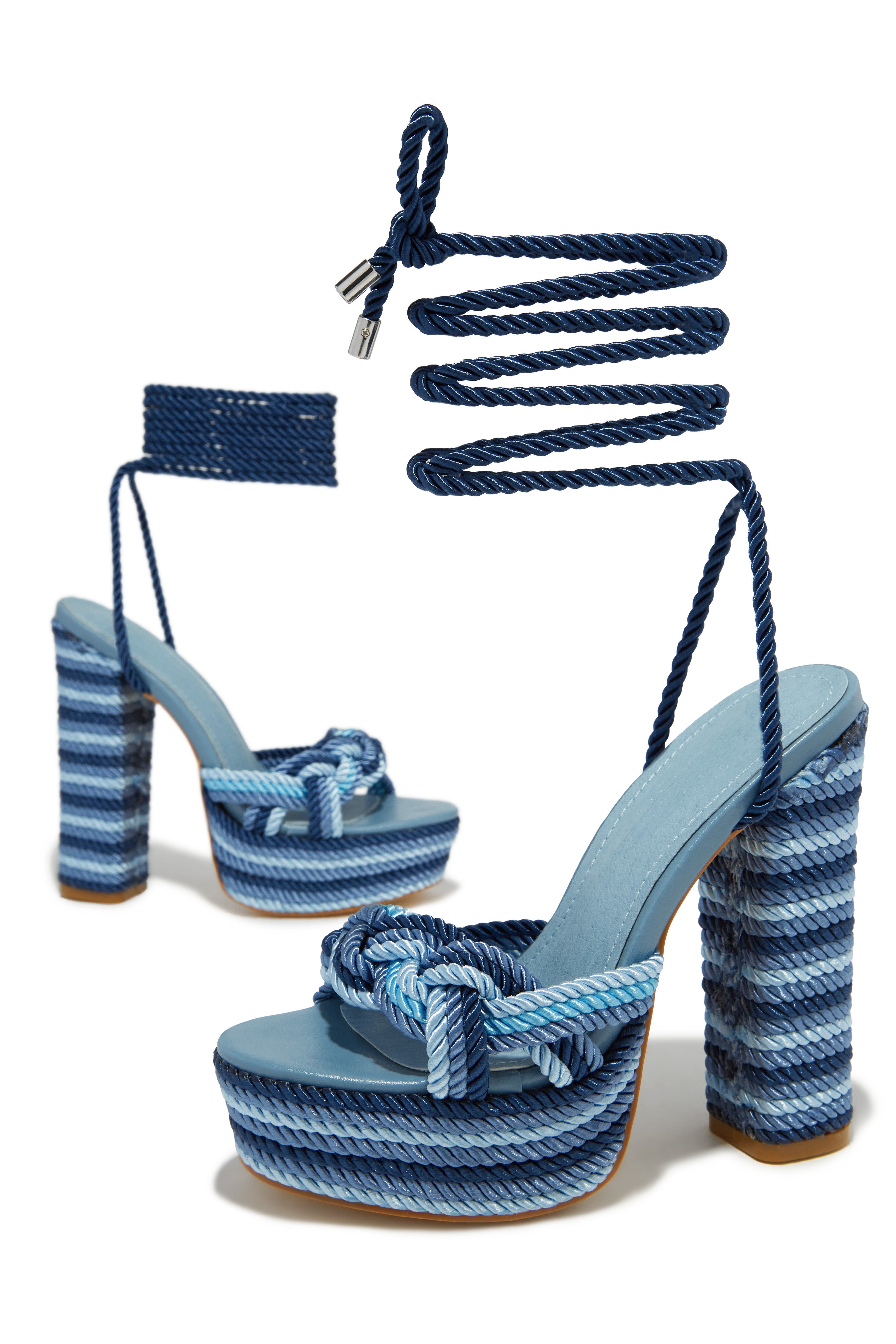Jadyn Platform Lace Up Block Heels - Blue sold by Miss Lola product image thumbnail 4