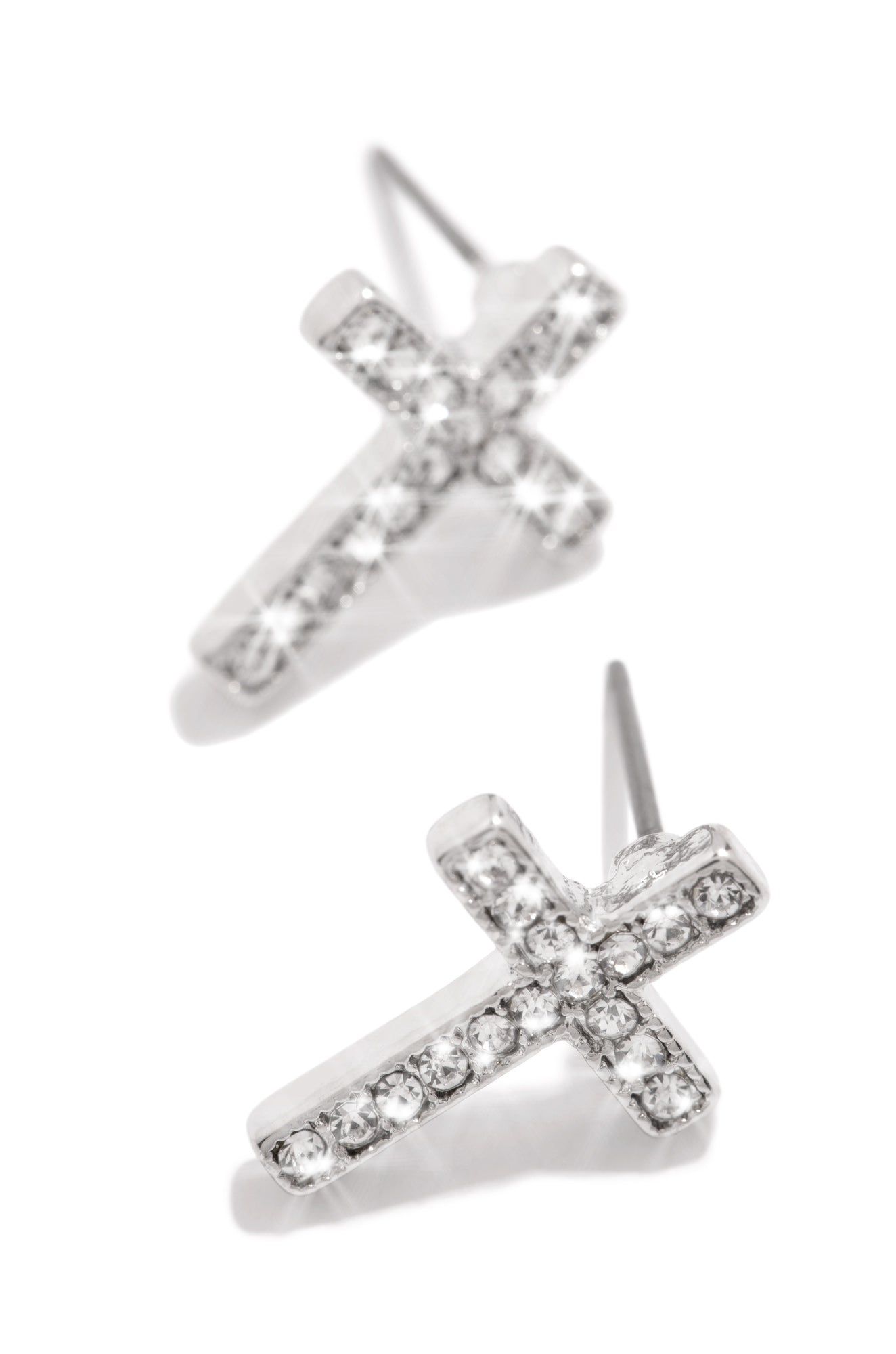 Honest Embellished Cross Stud Earrings - Silver sold by Miss Lola product image thumbnail 2