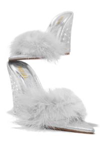 Starla Embellished High Heel Mule Wedges - Silver sold by Miss Lola