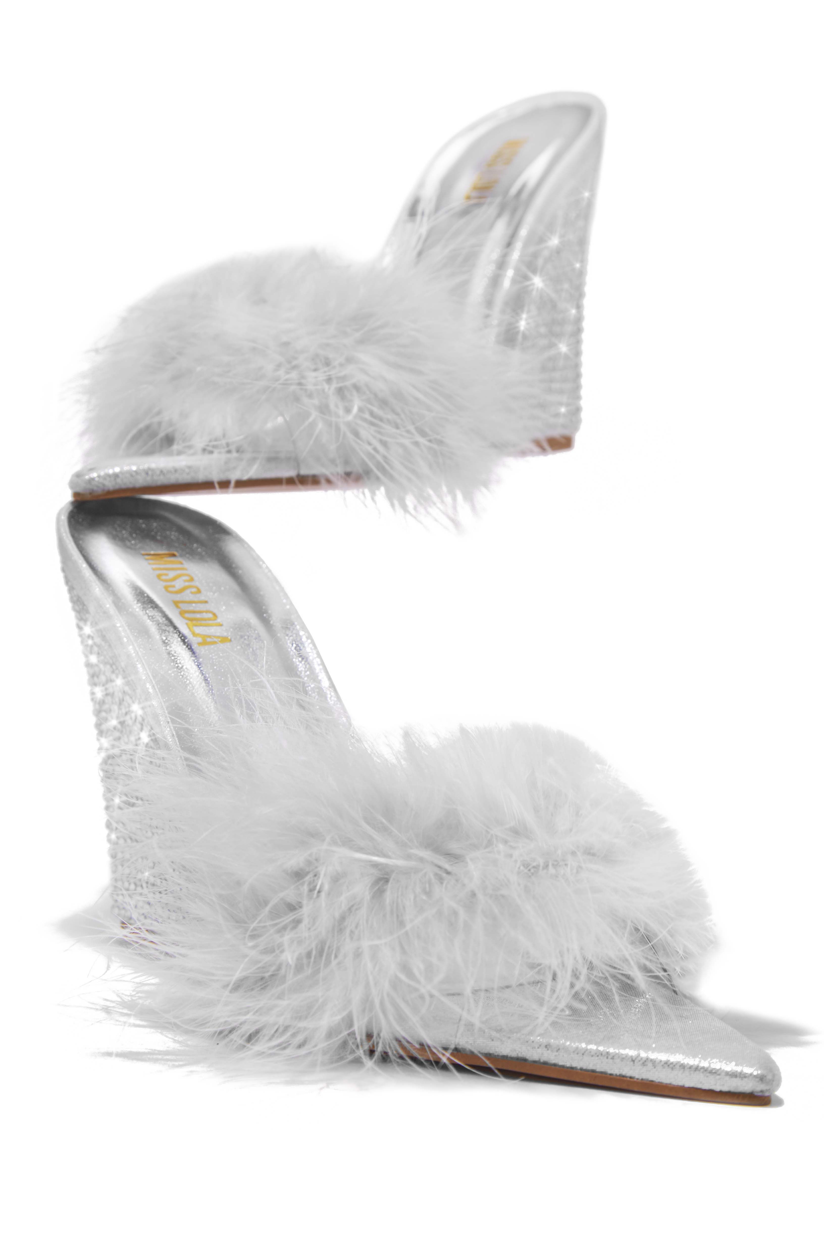 Starla Embellished High Heel Mule Wedges - Silver sold by Miss Lola product image thumbnail 3