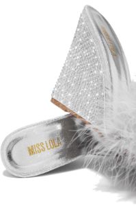 Starla Embellished High Heel Mule Wedges - Silver sold by Miss Lola