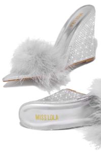 Starla Embellished High Heel Mule Wedges - Silver sold by Miss Lola