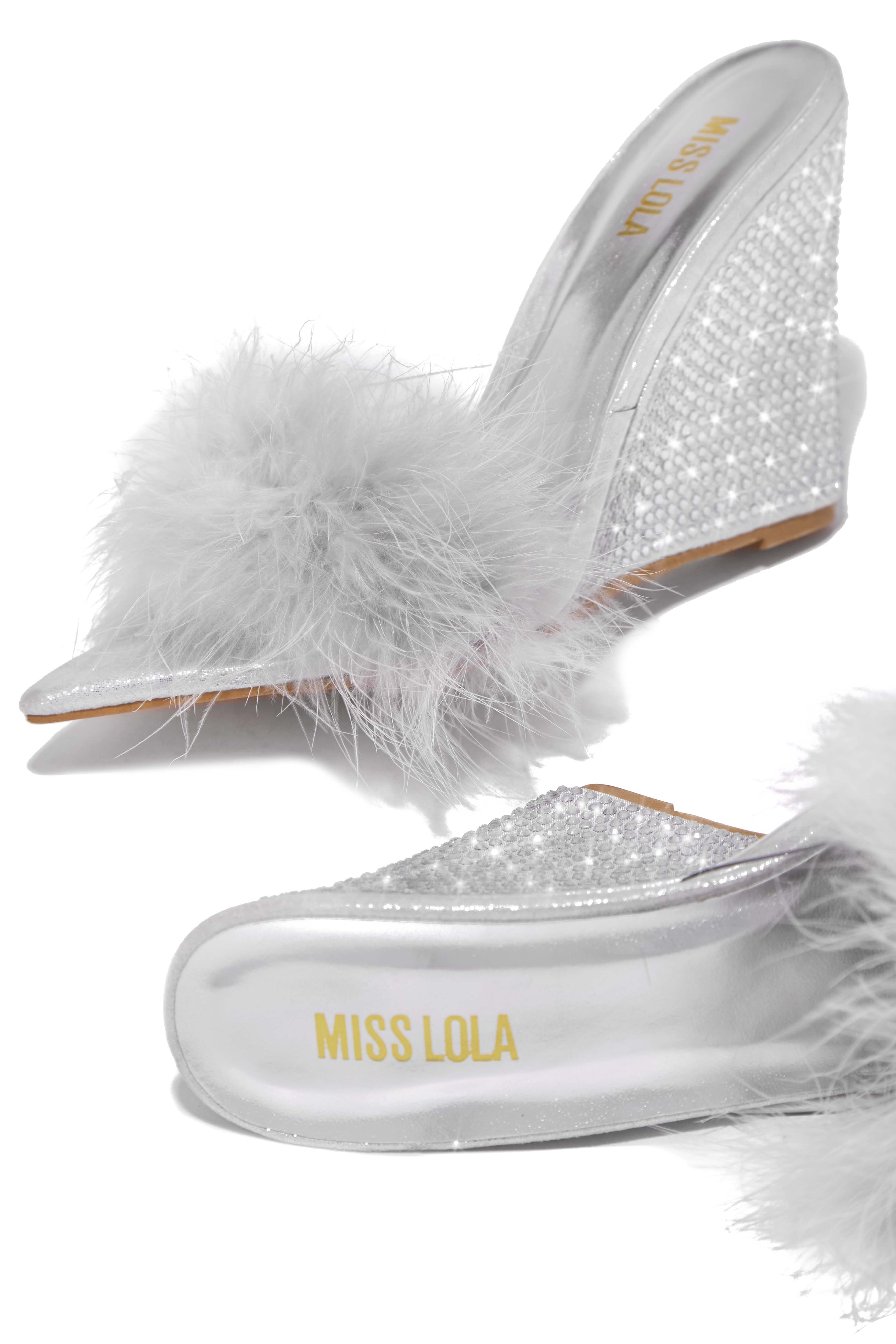 Starla Embellished High Heel Mule Wedges - Silver sold by Miss Lola product image thumbnail 5