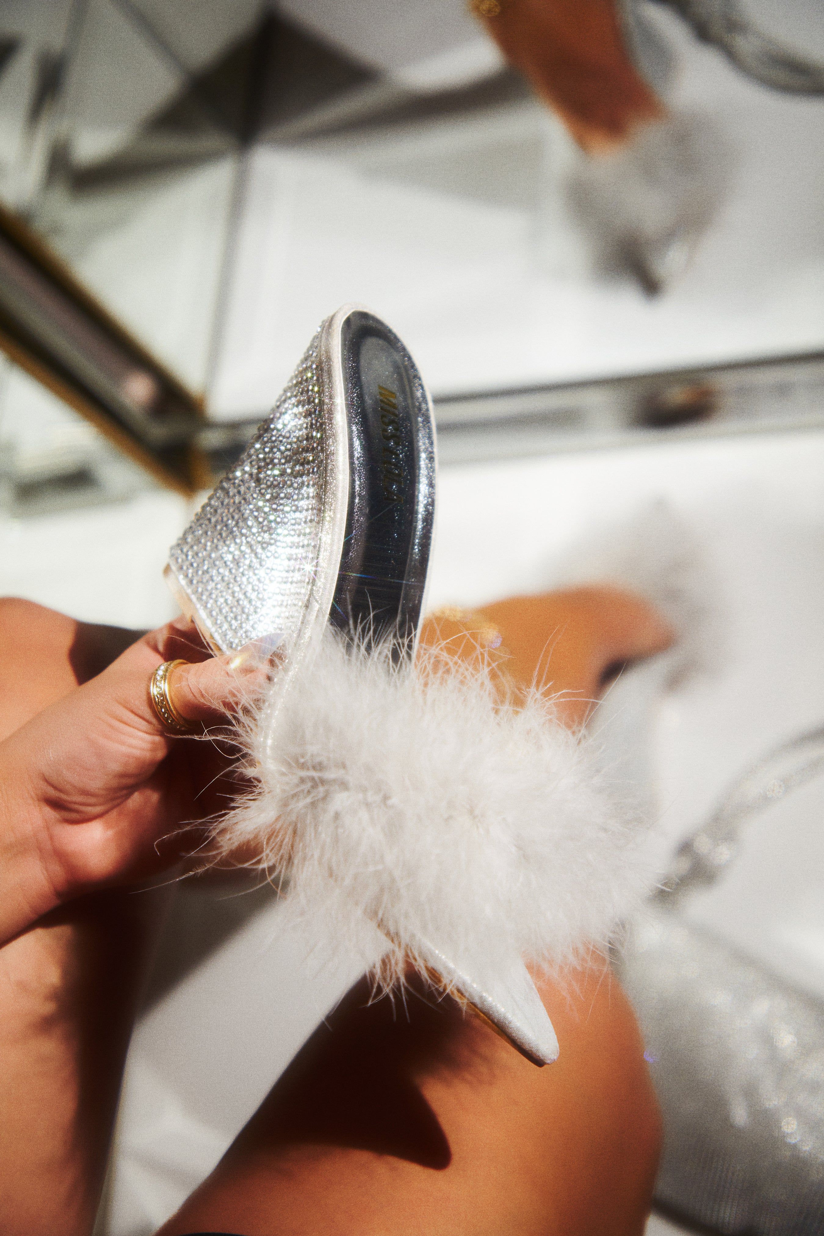 Starla Embellished High Heel Mule Wedges - Silver sold by Miss Lola