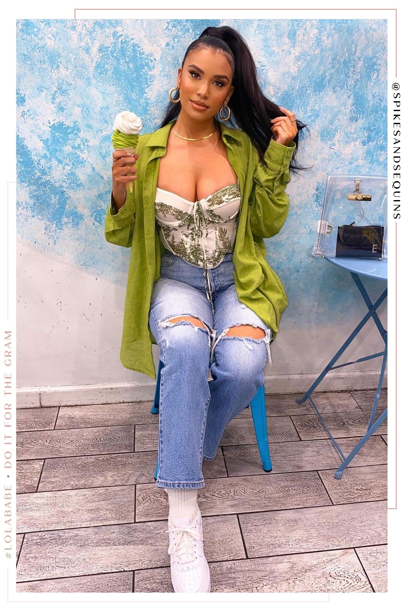Nataly Long Sleeve Button Up Top - Green sold by Miss Lola product image thumbnail 3