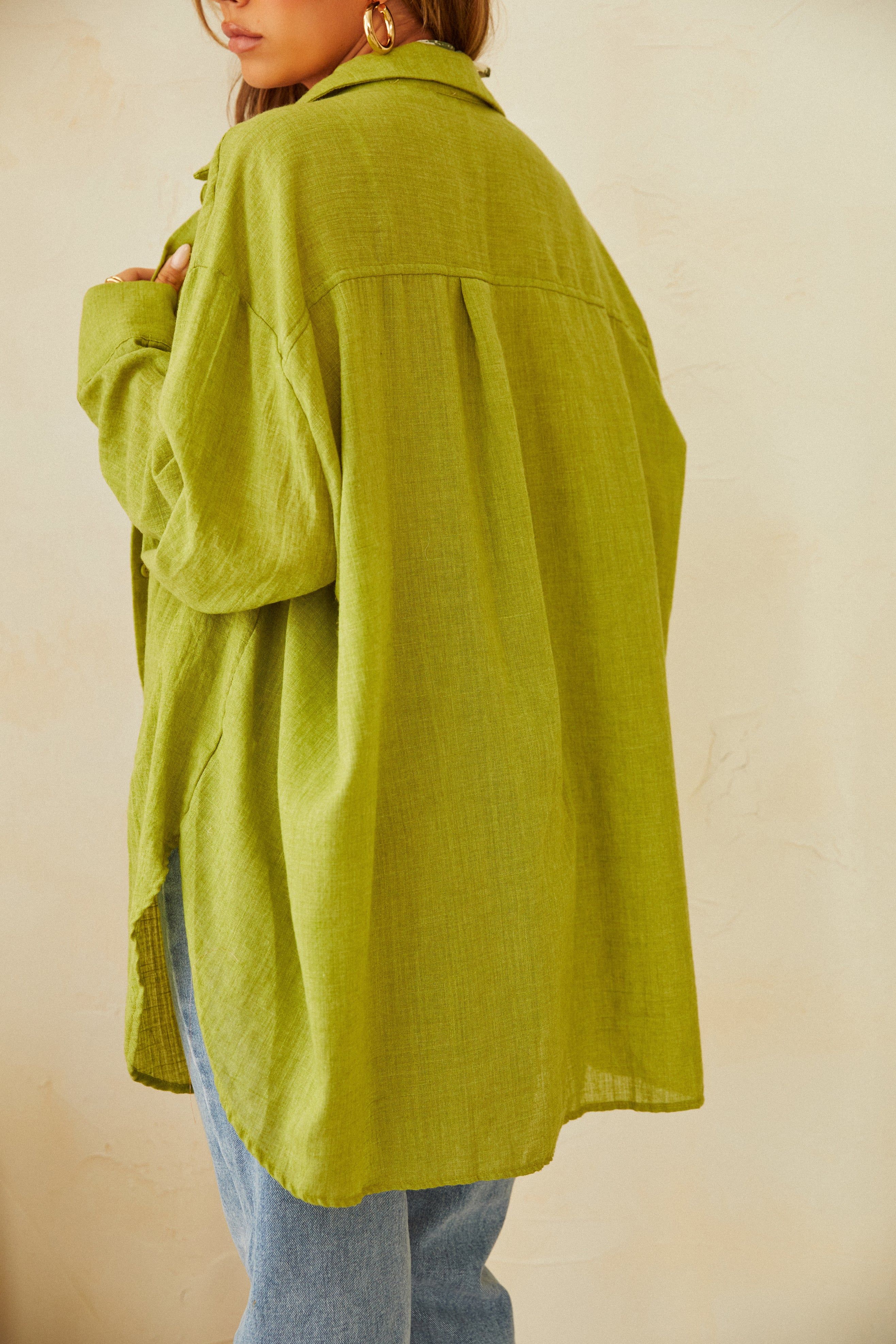 Nataly Long Sleeve Button Up Top - Green sold by Miss Lola product image thumbnail 2