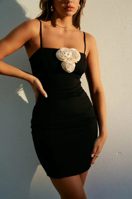 New Lover Rosette Mini Dress - Black sold by Miss Lola