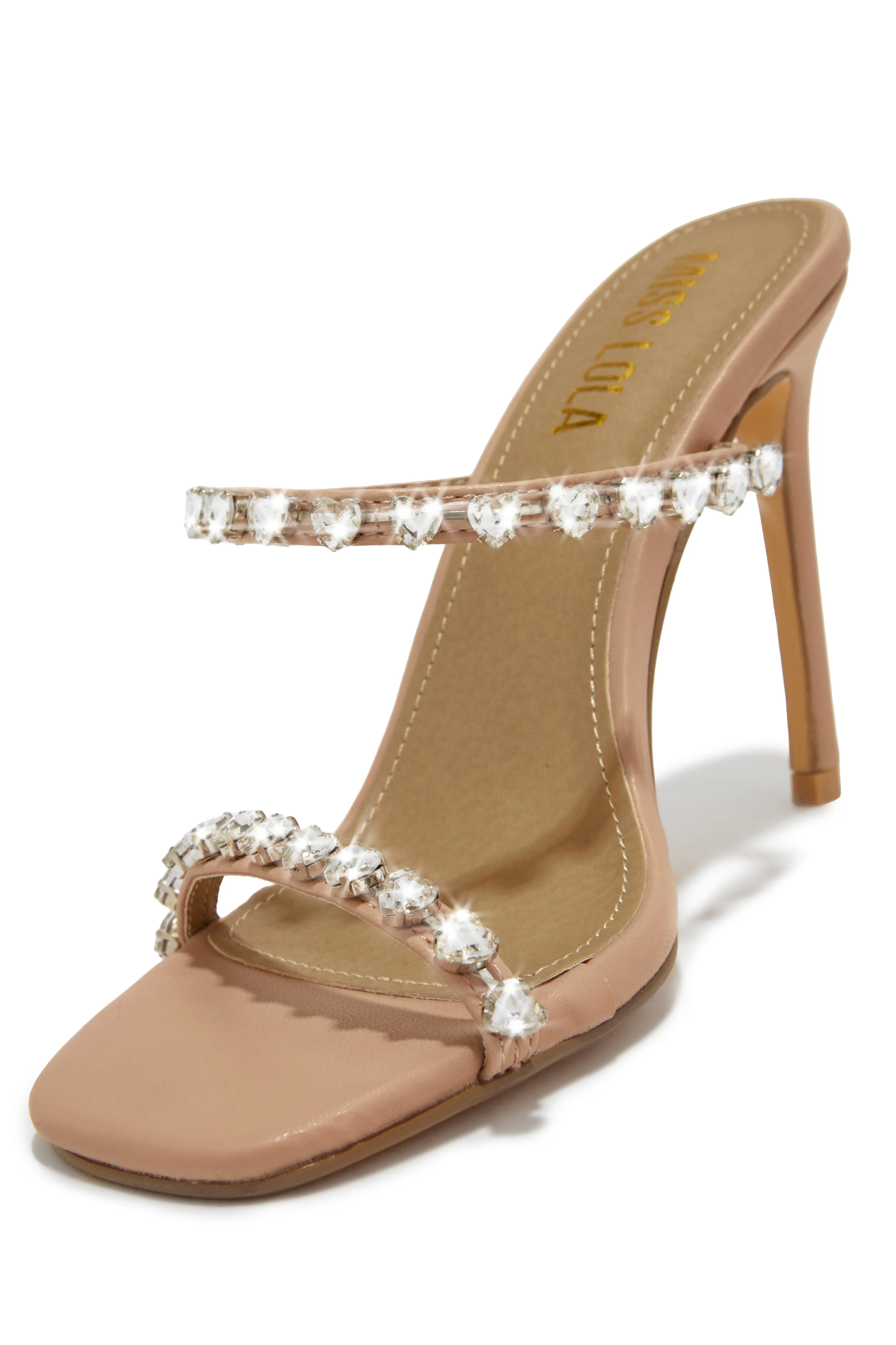 Love Addiction Embellished High Heel Mules - Nude sold by Miss Lola product image thumbnail 5
