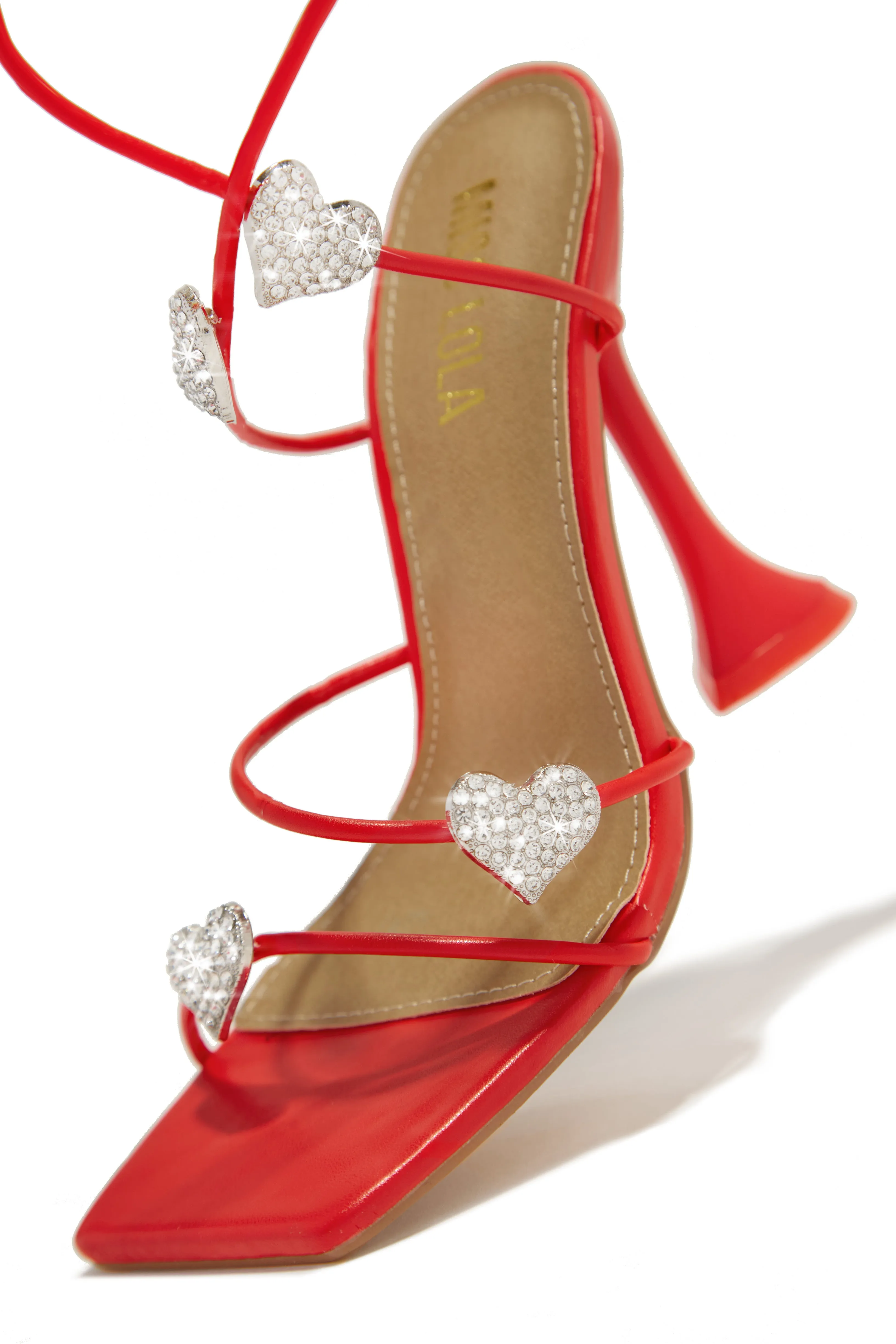 About Love Embellished Lace Up High Heels - Red sold by Miss Lola product image thumbnail 5