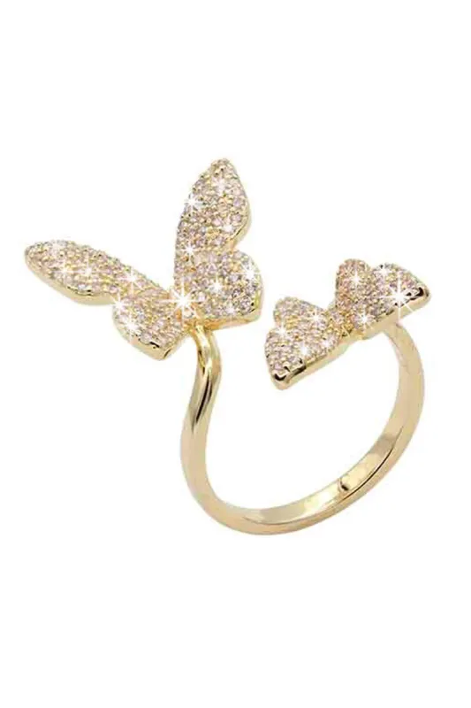 Mariposa Gold Plated CZ Butterfly Adjustable Ring - Gold sold by Miss Lola
