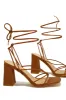 Briella Lace Up Block Heels - Tan sold by Miss Lola