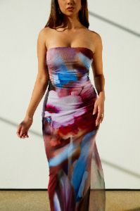 Amaira Strapless Mesh Maxi Dress - Wine Multi sold by Miss Lola