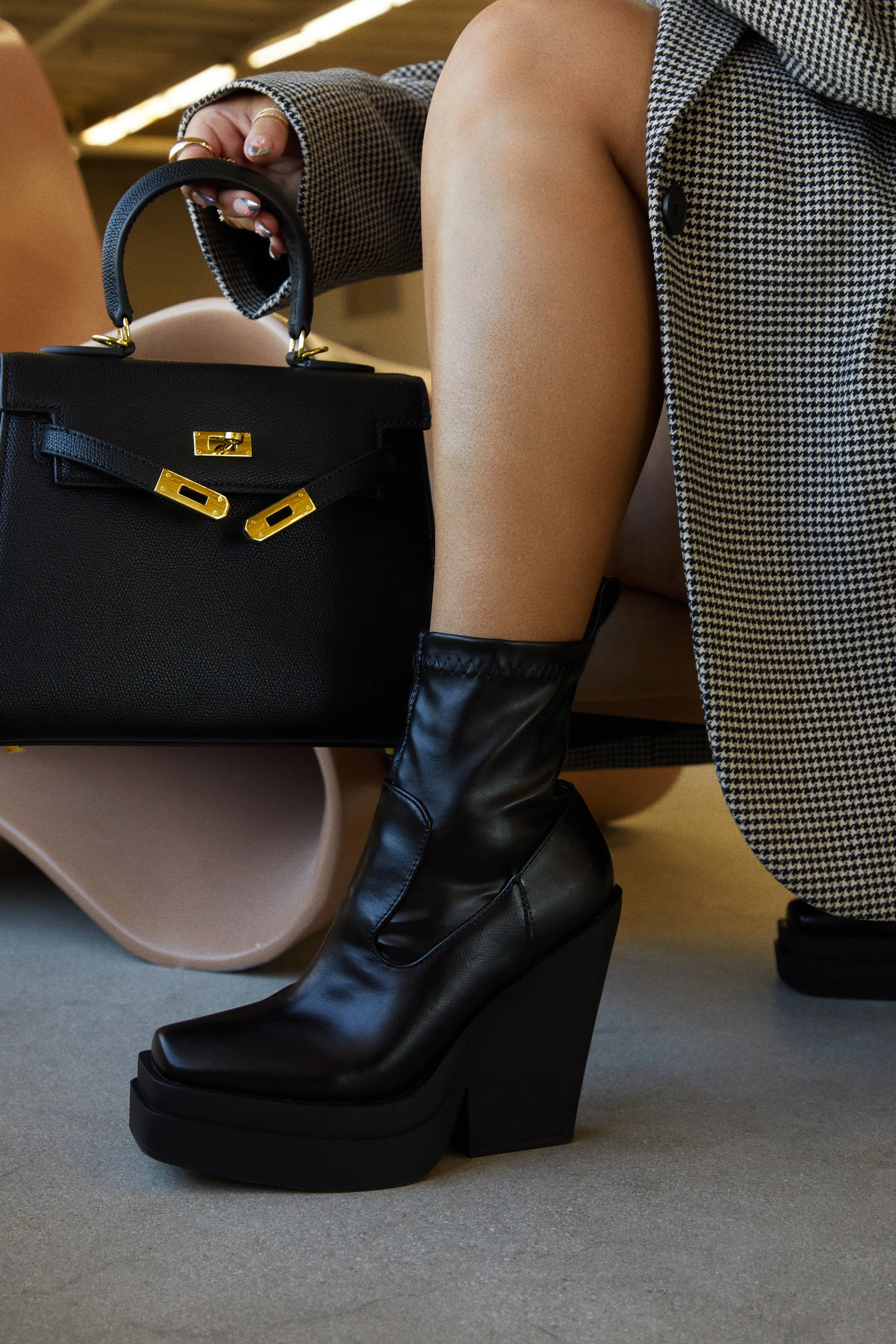 Aleksandra Block Heel Platform Ankle Boots - Black sold by Miss Lola product image thumbnail 5