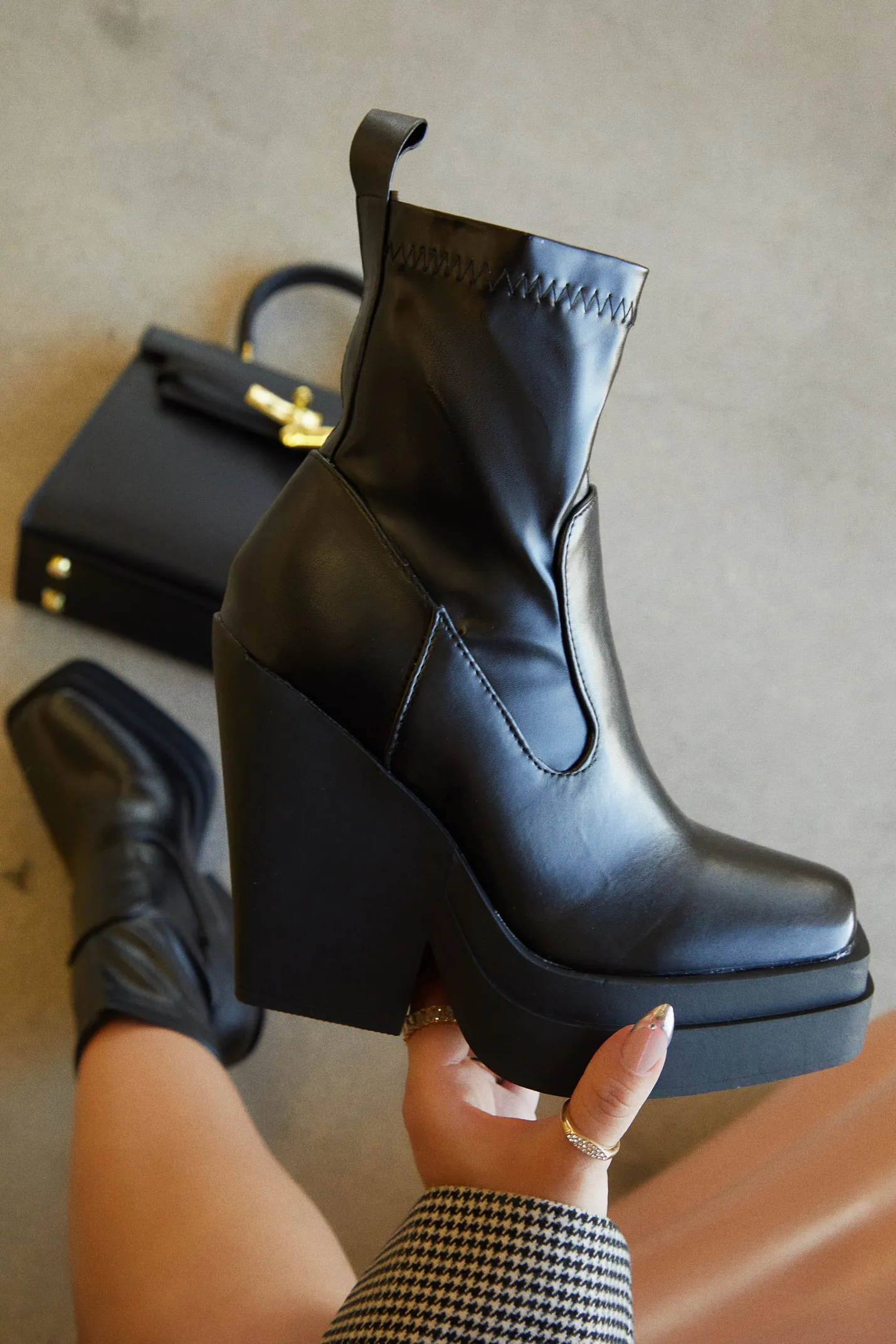 Aleksandra Block Heel Platform Ankle Boots - Black sold by Miss Lola product image thumbnail 4