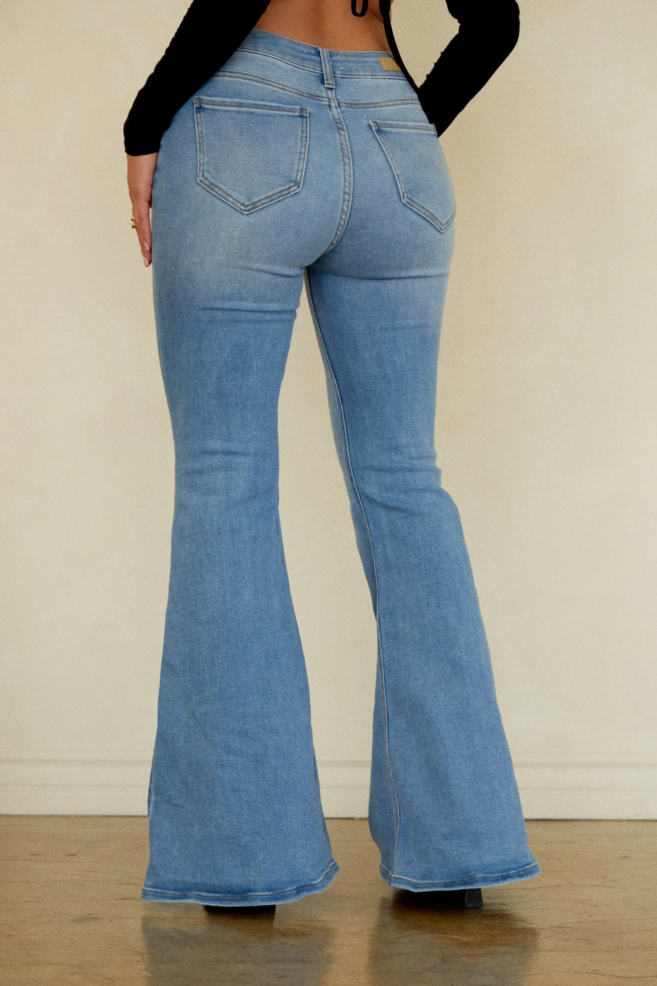 Ivette Mid Rise Super Flare Pant - Light Denim sold by Miss Lola product image thumbnail 2