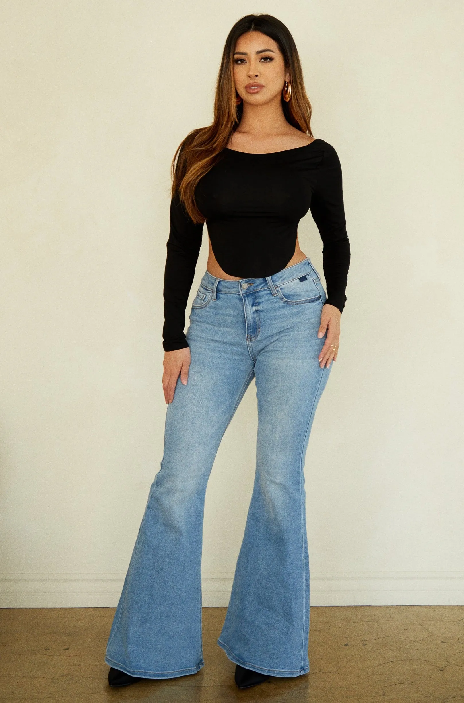 Ivette Mid Rise Super Flare Pant - Light Denim sold by Miss Lola product image thumbnail 4