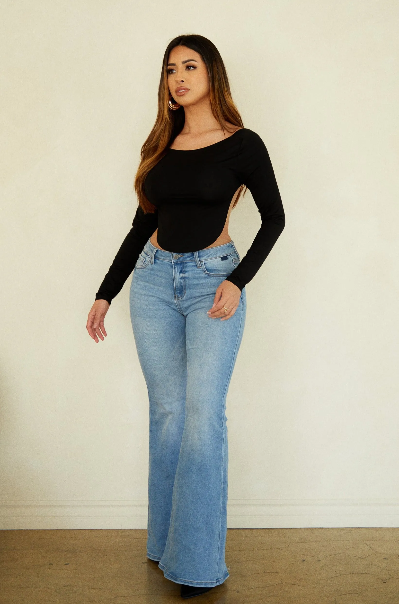 Ivette Mid Rise Super Flare Pant - Light Denim sold by Miss Lola product image thumbnail 5