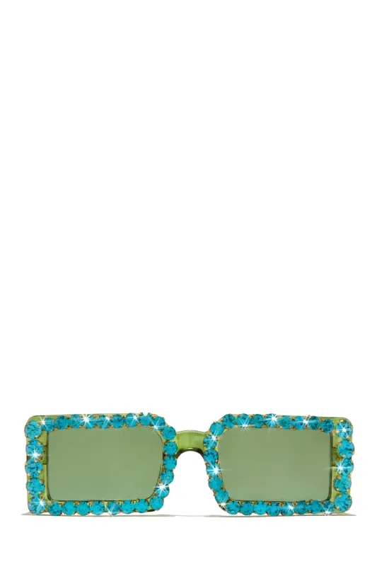 Cuff It Embellished Squared Sunglasses - Green Blue sold by Miss Lola
